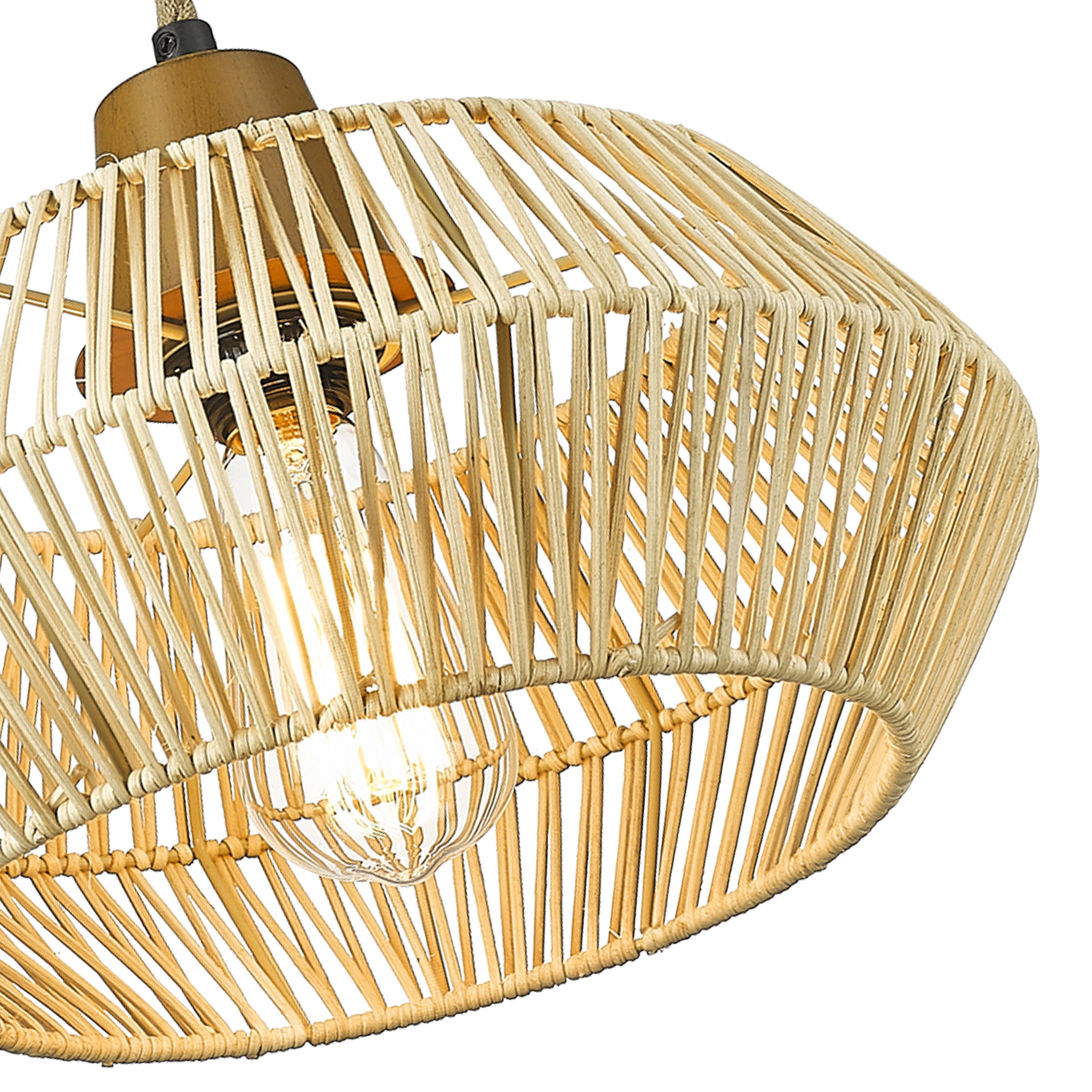 Rattan Boho Woven Chandelier - 13 inch Pendant Light Fixtures with Hemp Rope - USAG00089