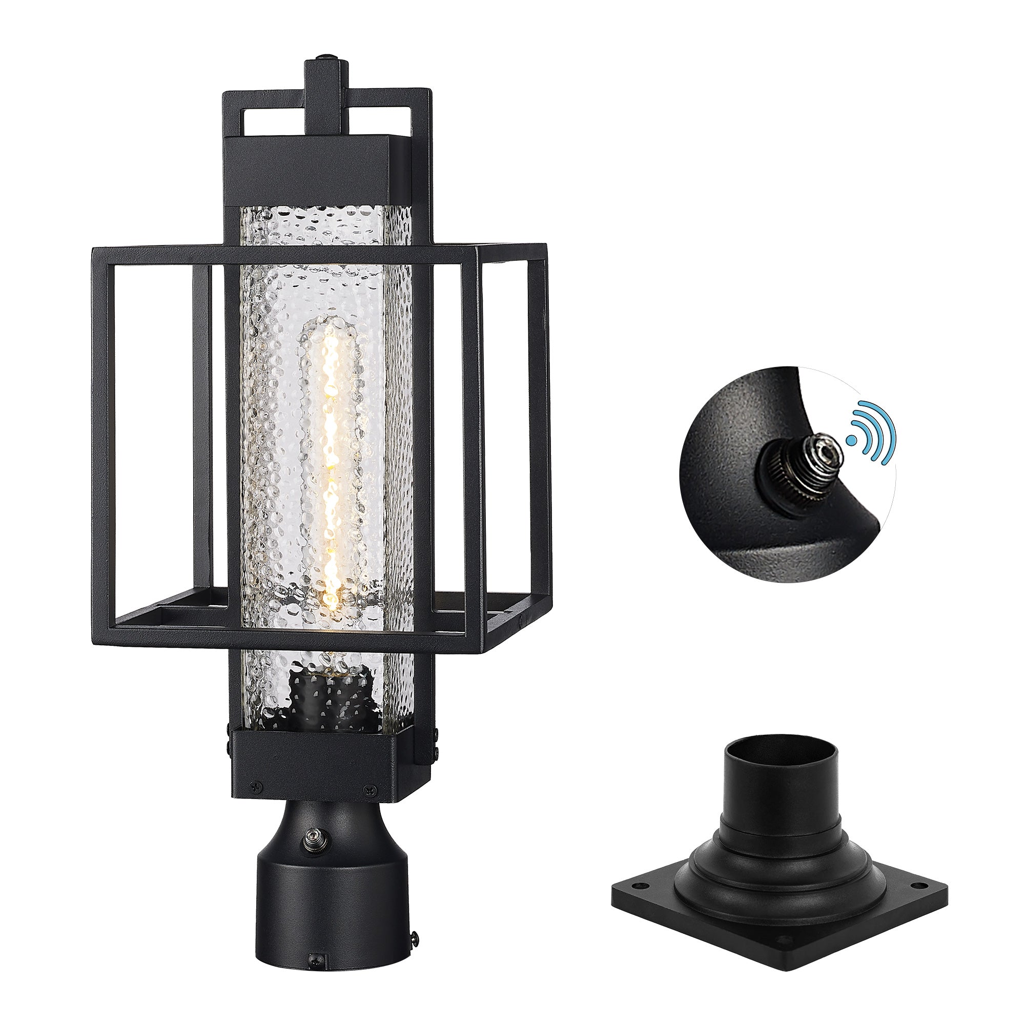 Black Cast Aluminum with Pier Mount Base - 19 inch Large Dusk to Dawn Outdoor Post Lights - USAG00091