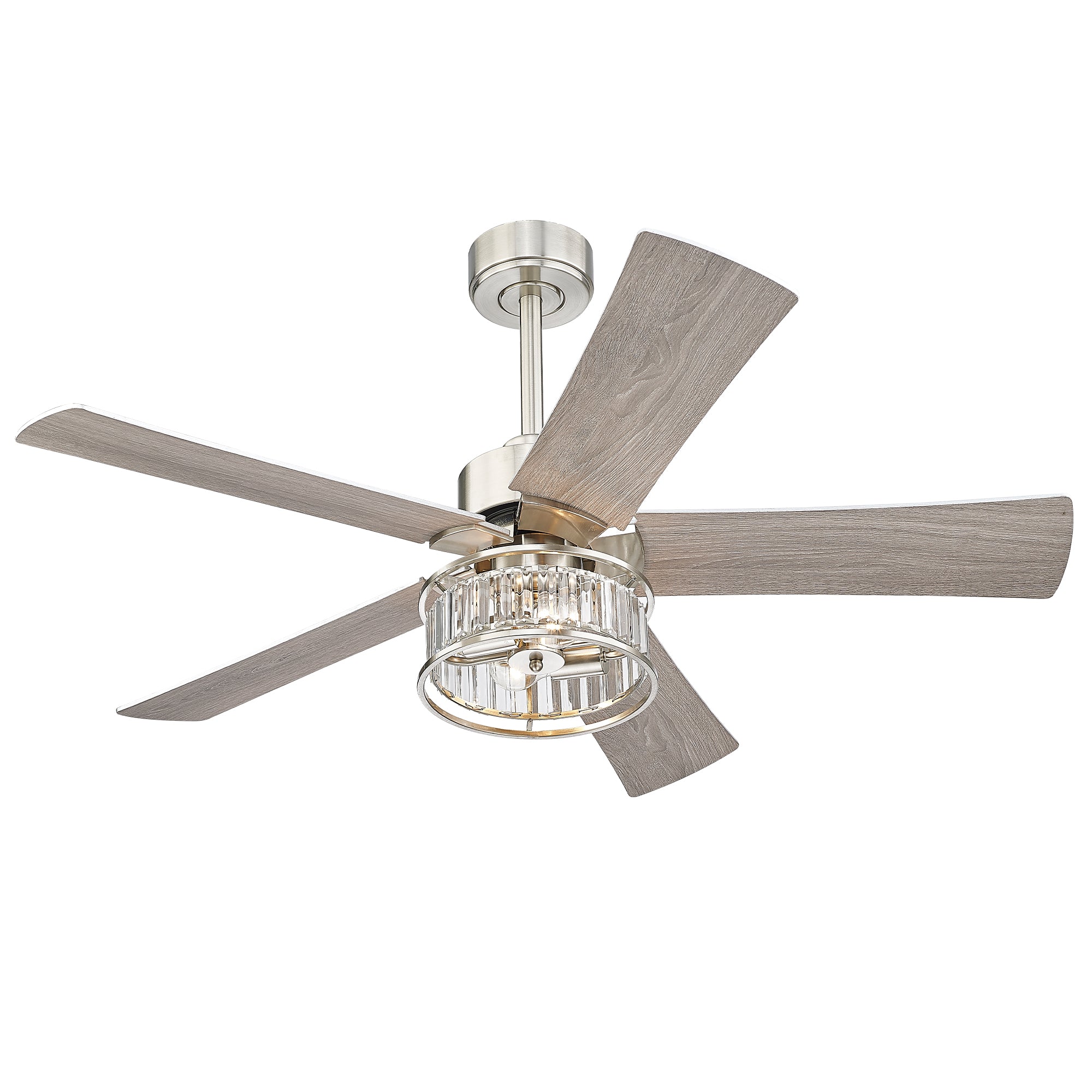 48 Inch Brushed Nickel Ceiling Fan - USAG00092 - Modern Crystal Ceiling Fan with Lights and Remote Control, 5-Reversible Blades with Gray/Wooden Finish