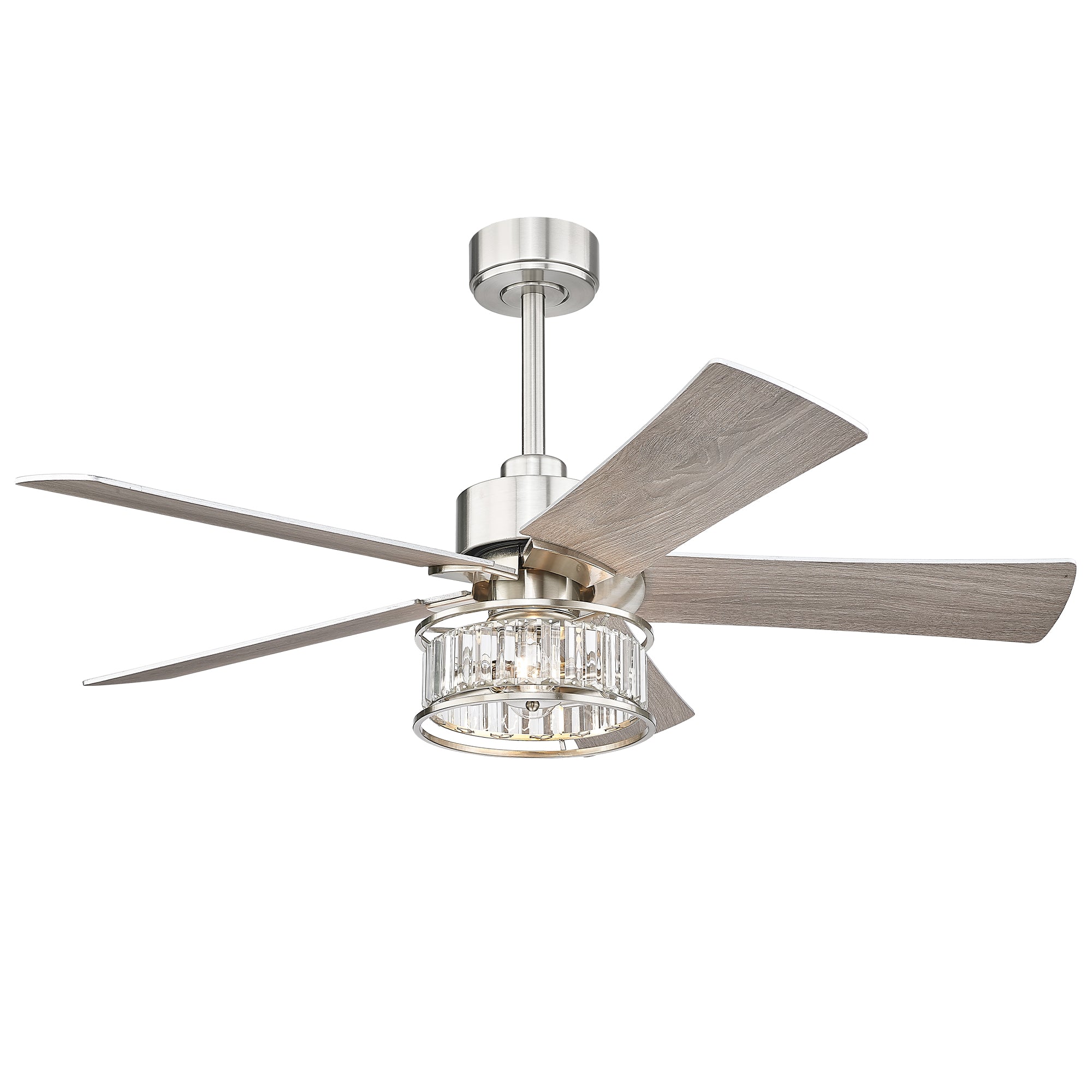 48 Inch Brushed Nickel Ceiling Fan - USAG00092 - Modern Crystal Ceiling Fan with Lights and Remote Control, 5-Reversible Blades with Gray/Wooden Finish