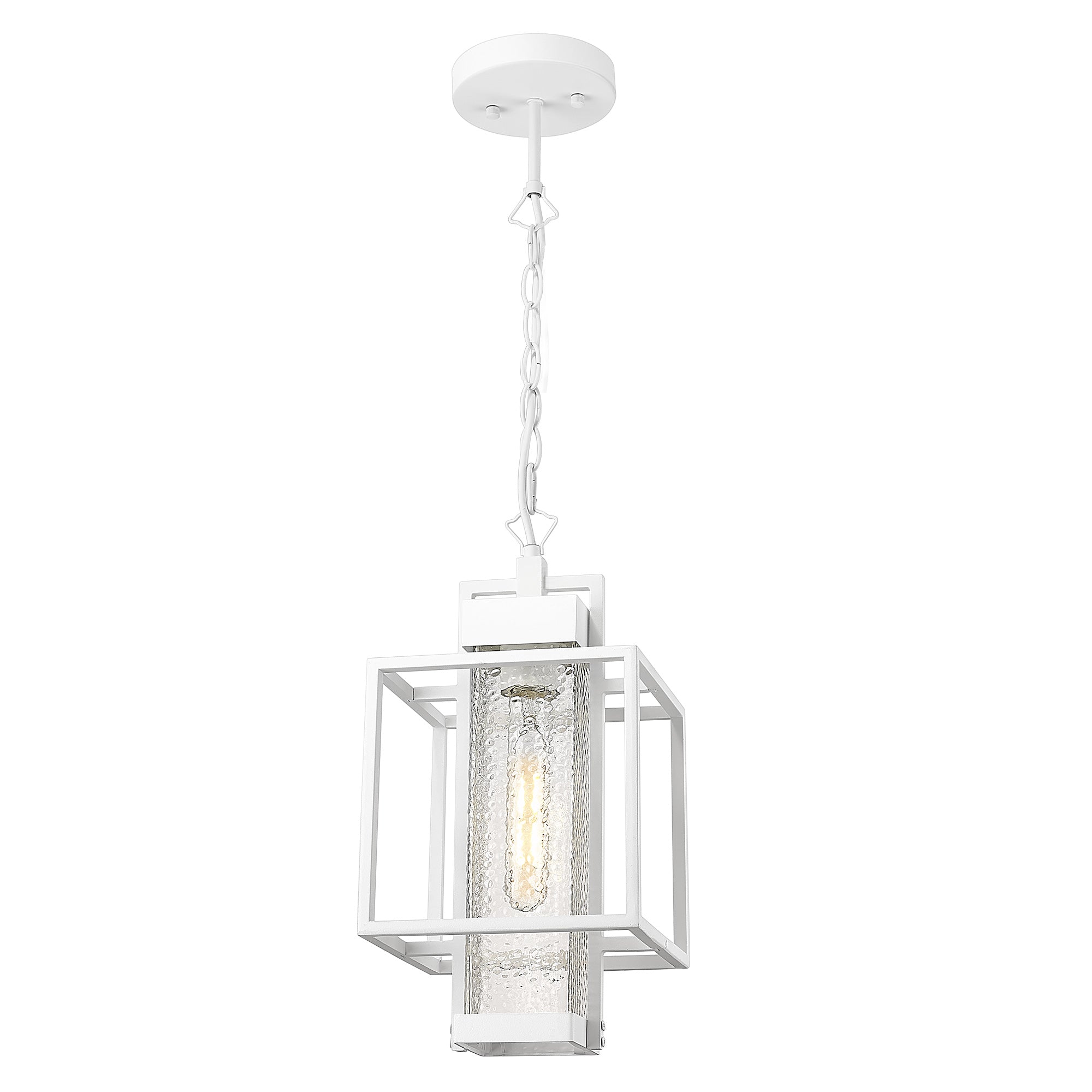 Aluminum Sand White Finish with Bubble Glass - 14 inch Gazebo Waterproof Outdoor Hanging Light Pendant Light - USAG00093