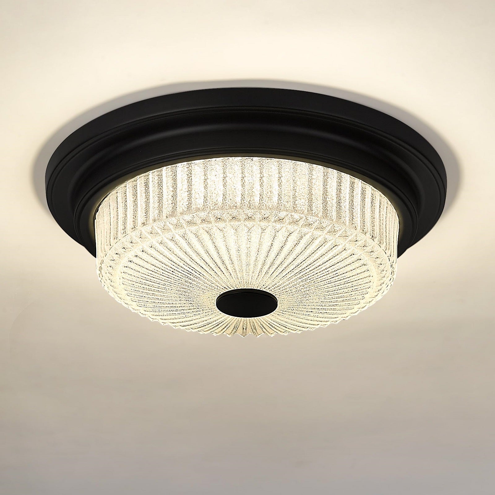 Black Flush Mount with White Patterned Glass - 13 Inch LED Ceiling Lights, 23W/1700Lm 5CCT Adjustable - USAG00094