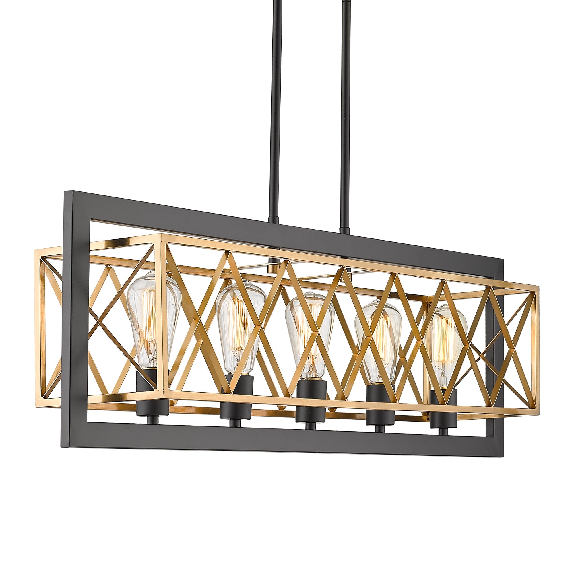 Matte Black & Gold Metal - 5-Light Kitchen Island Lighting Modern Linear Rectangle Pendant Light Fixture for Dining Room Kitchen - USAG00097