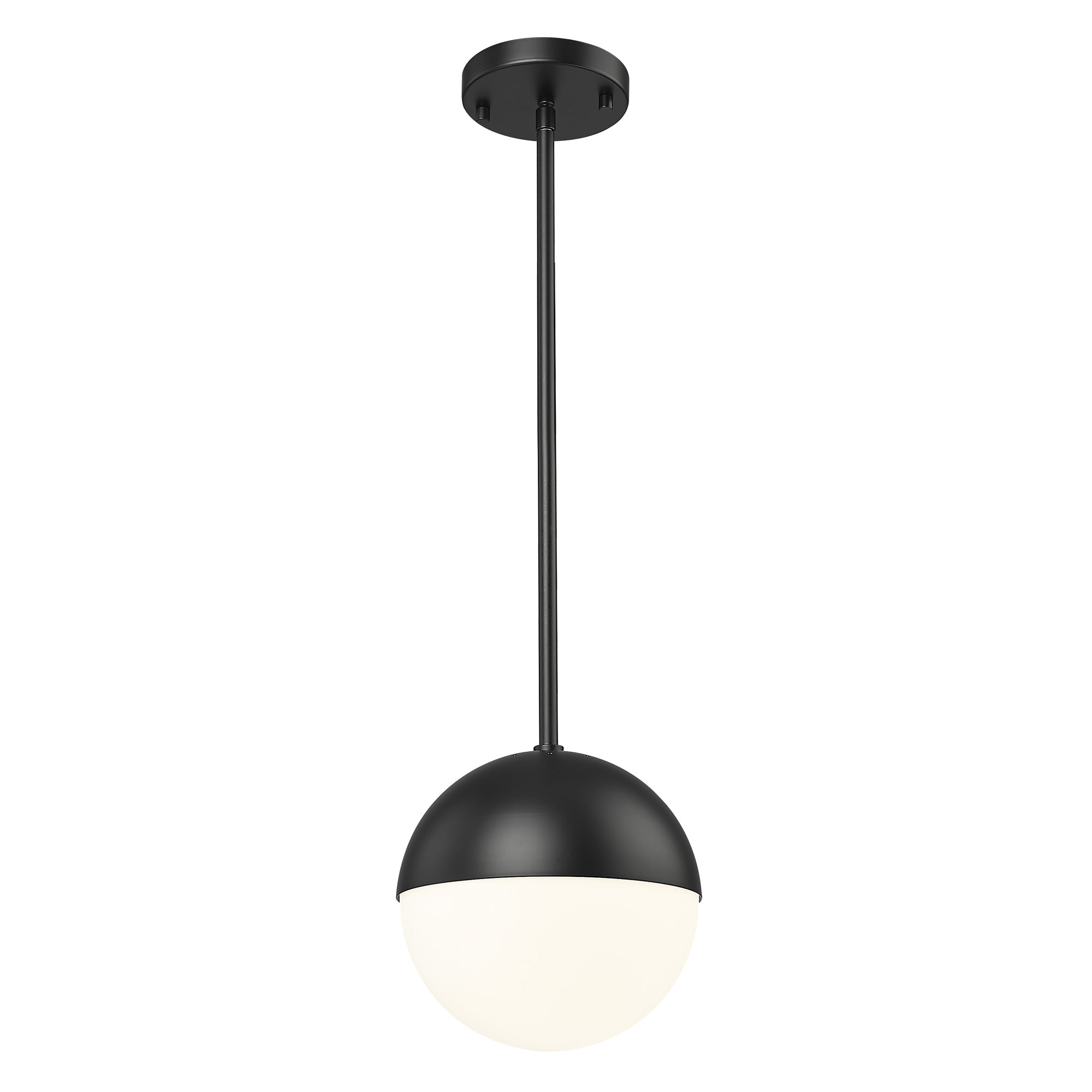 Matte Black Globe Glass & Metal - 8 inch 1-Light Modern Mid Century Pendant Hanging Light - USAG00098