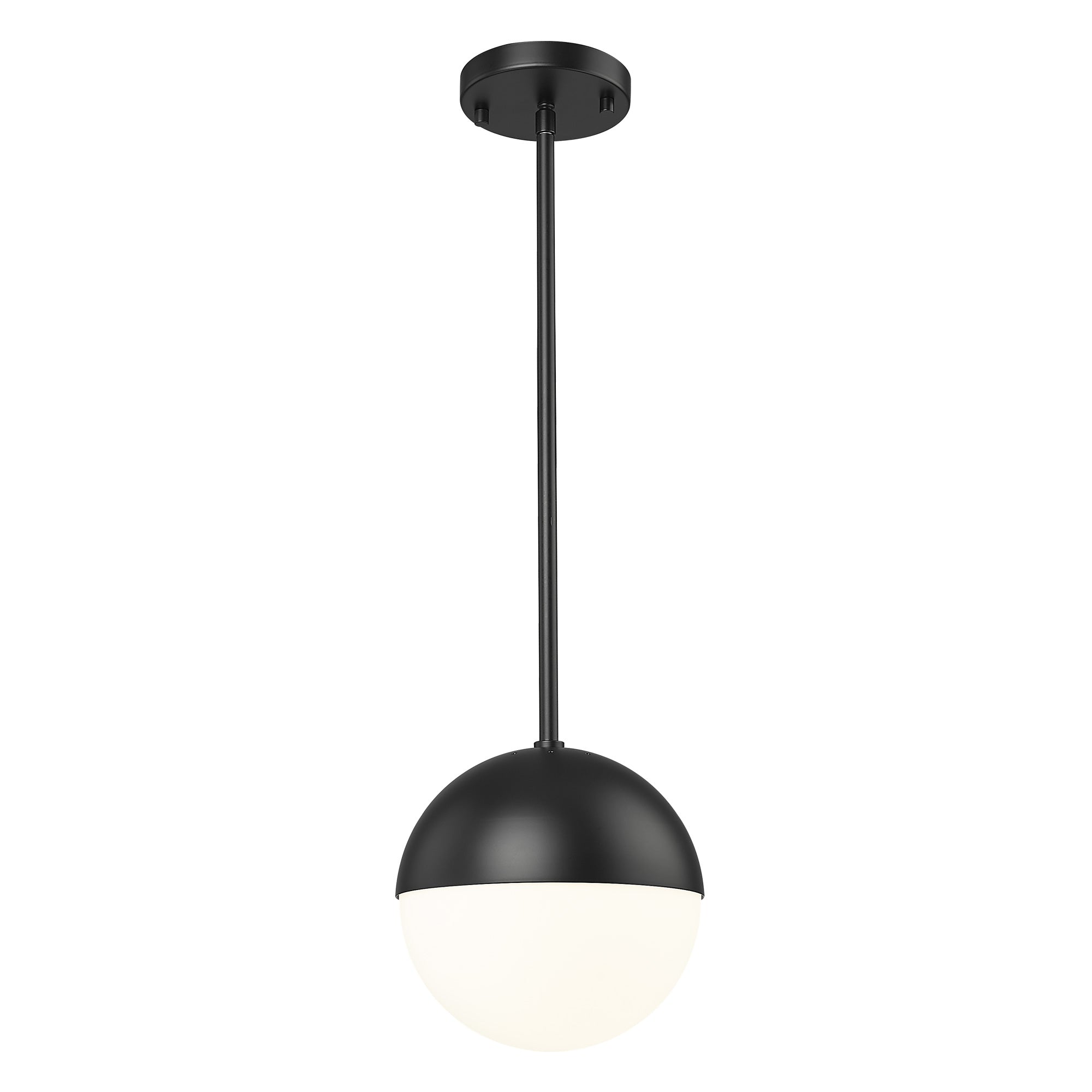 Matte Black Globe Glass & Metal - 8 inch 1-Light Modern Mid Century Pendant Hanging Light - USAG00098