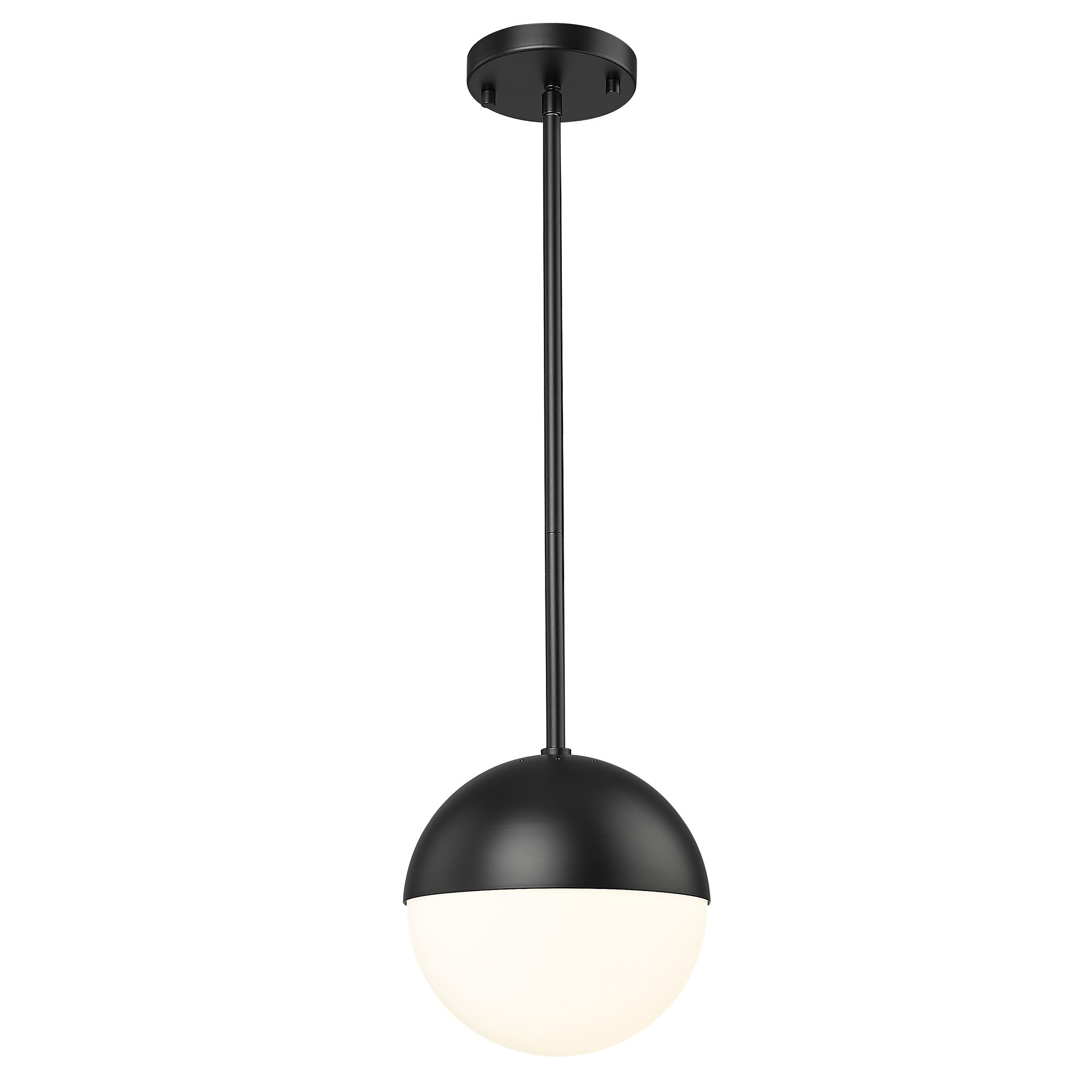 Matte Black Globe Glass & Metal - 8 inch 1-Light Modern Mid Century Pendant Hanging Light - USAG00098