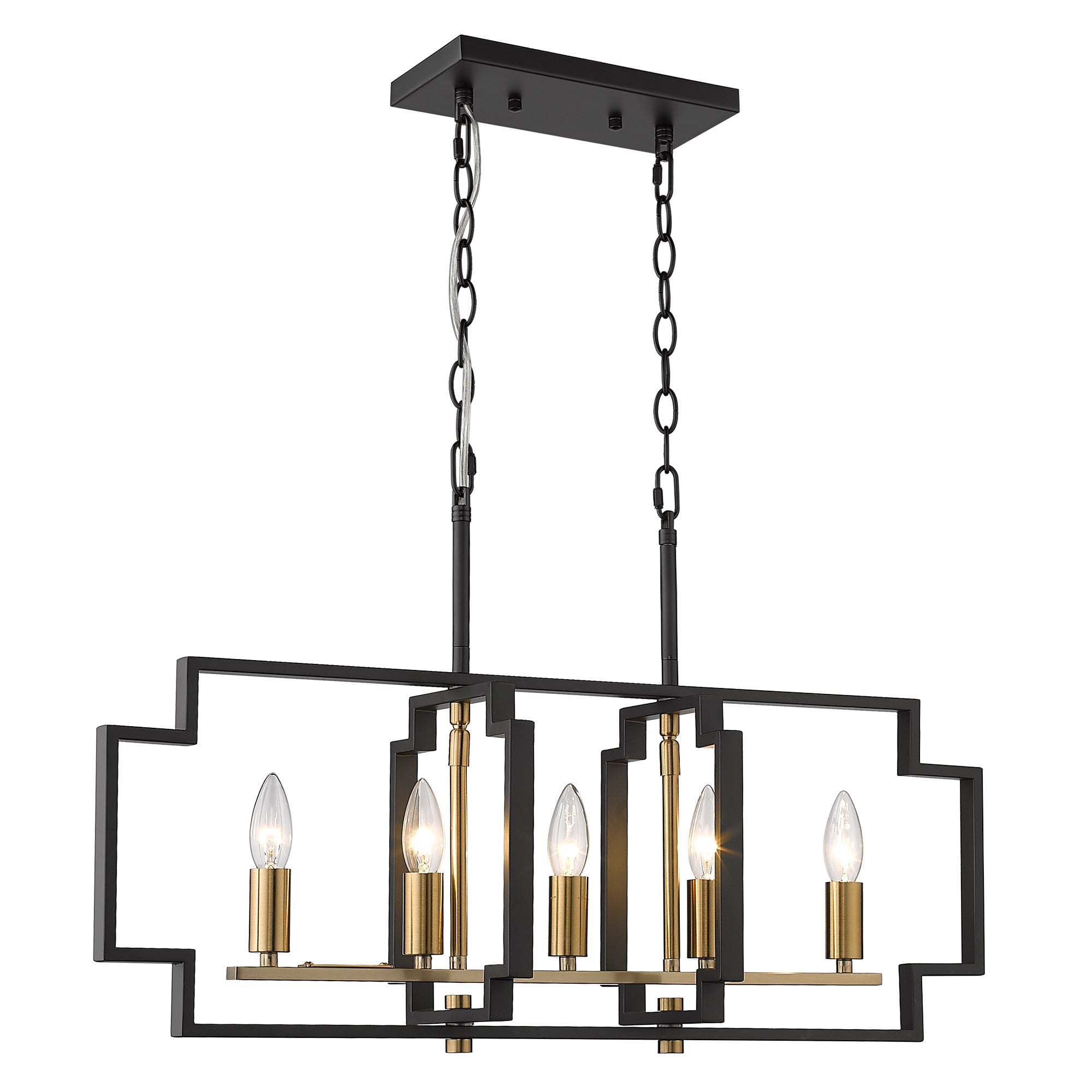 Matte Black & Gold Metal - 5-Light Island Lighting Modern Kitchen Dining Room Light Fixtures - USAG00103