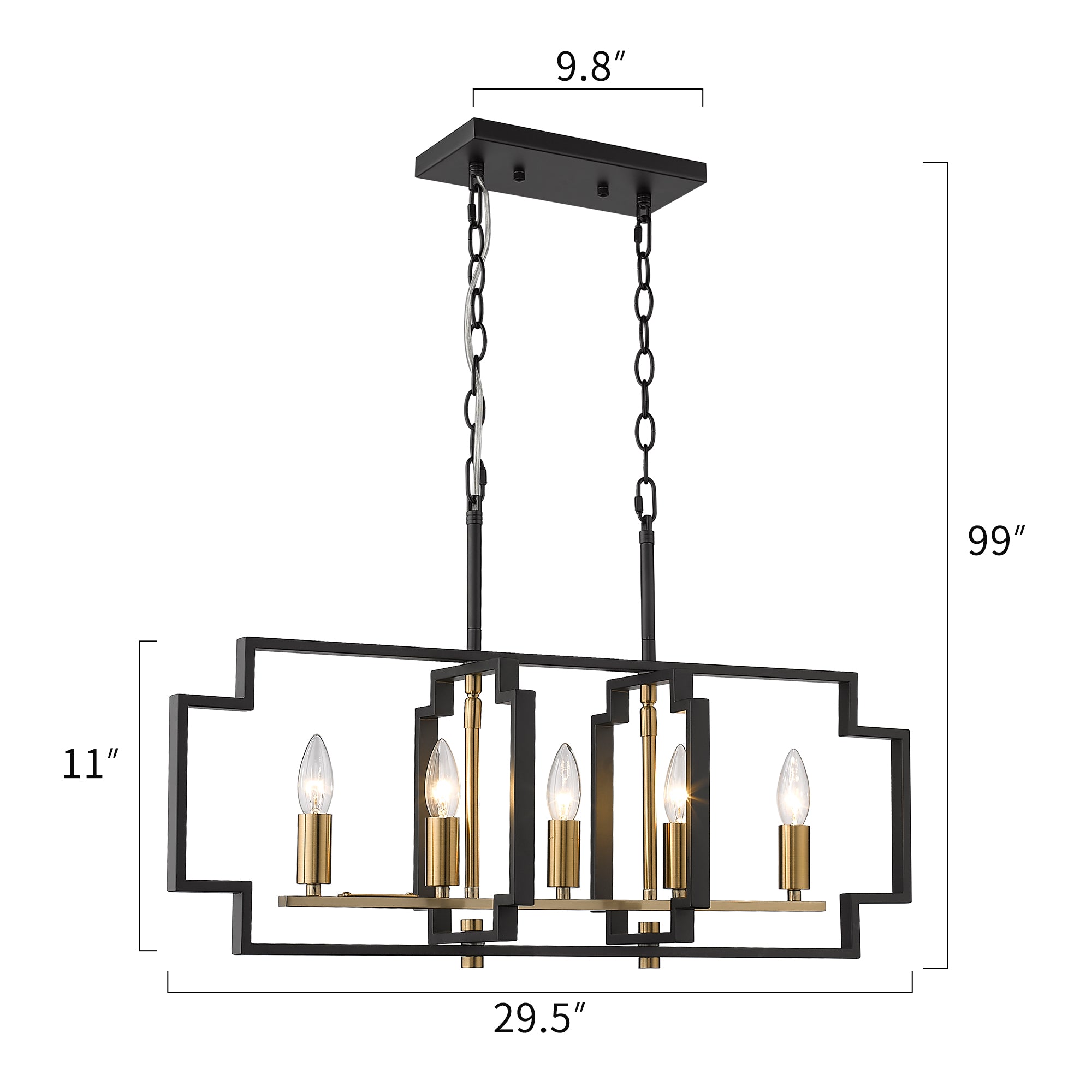 Matte Black & Gold Metal - 5-Light Island Lighting Modern Kitchen Dining Room Light Fixtures - USAG00103