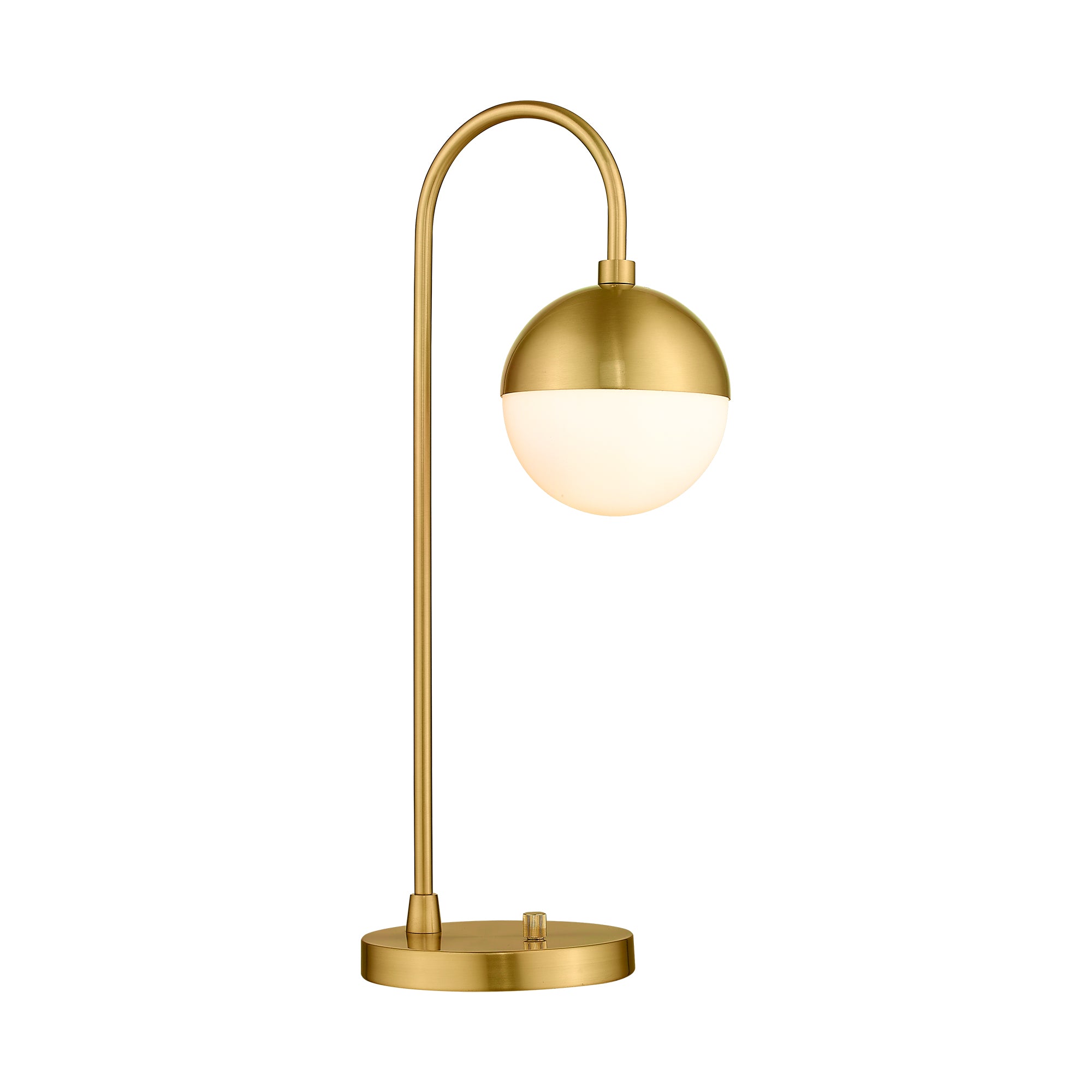 Brushed Gold Glass & Metal - Modern Gold Table Lamp With White Glass Globe Gold Desk Light Bedside Lamp with Brushed Brass Finished for Living Room Office Nightstand Dimmable Switch Table lamp - USAG00104