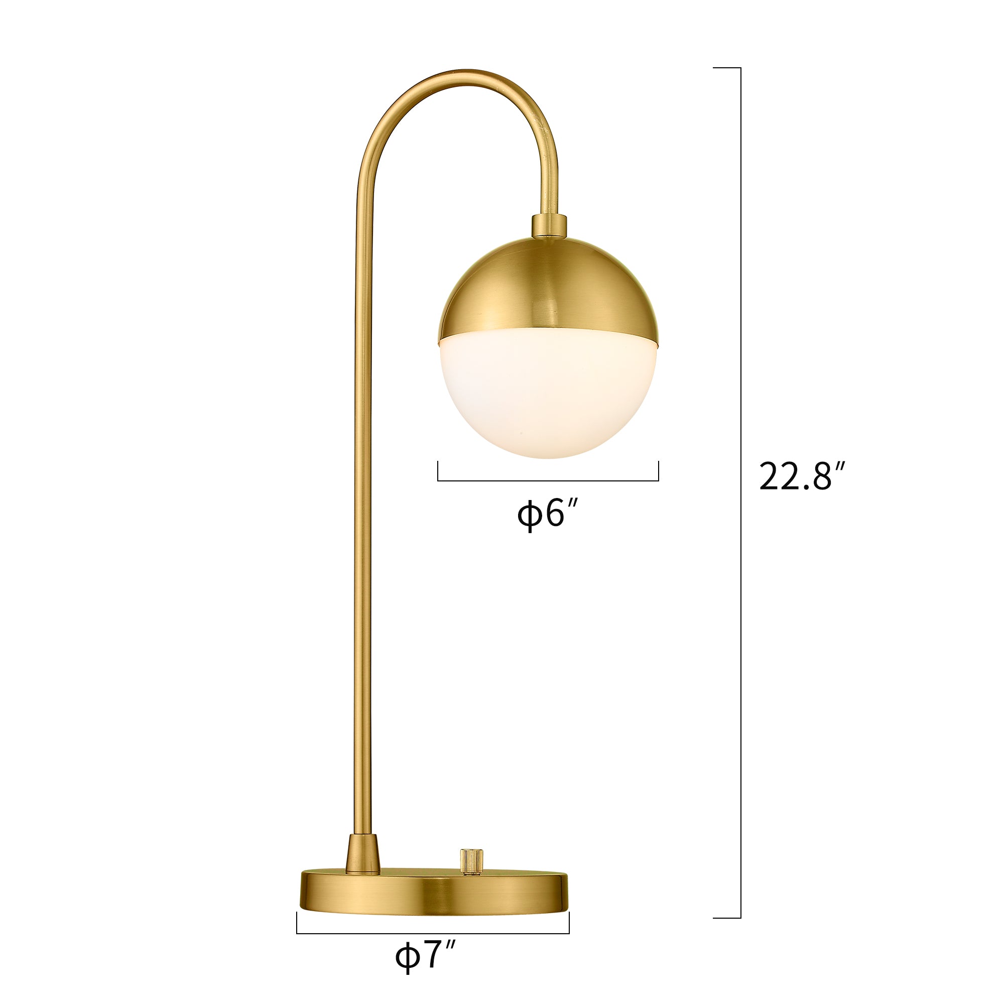 Brushed Gold Glass & Metal - Modern Gold Table Lamp With White Glass Globe Gold Desk Light Bedside Lamp with Brushed Brass Finished for Living Room Office Nightstand Dimmable Switch Table lamp - USAG00104