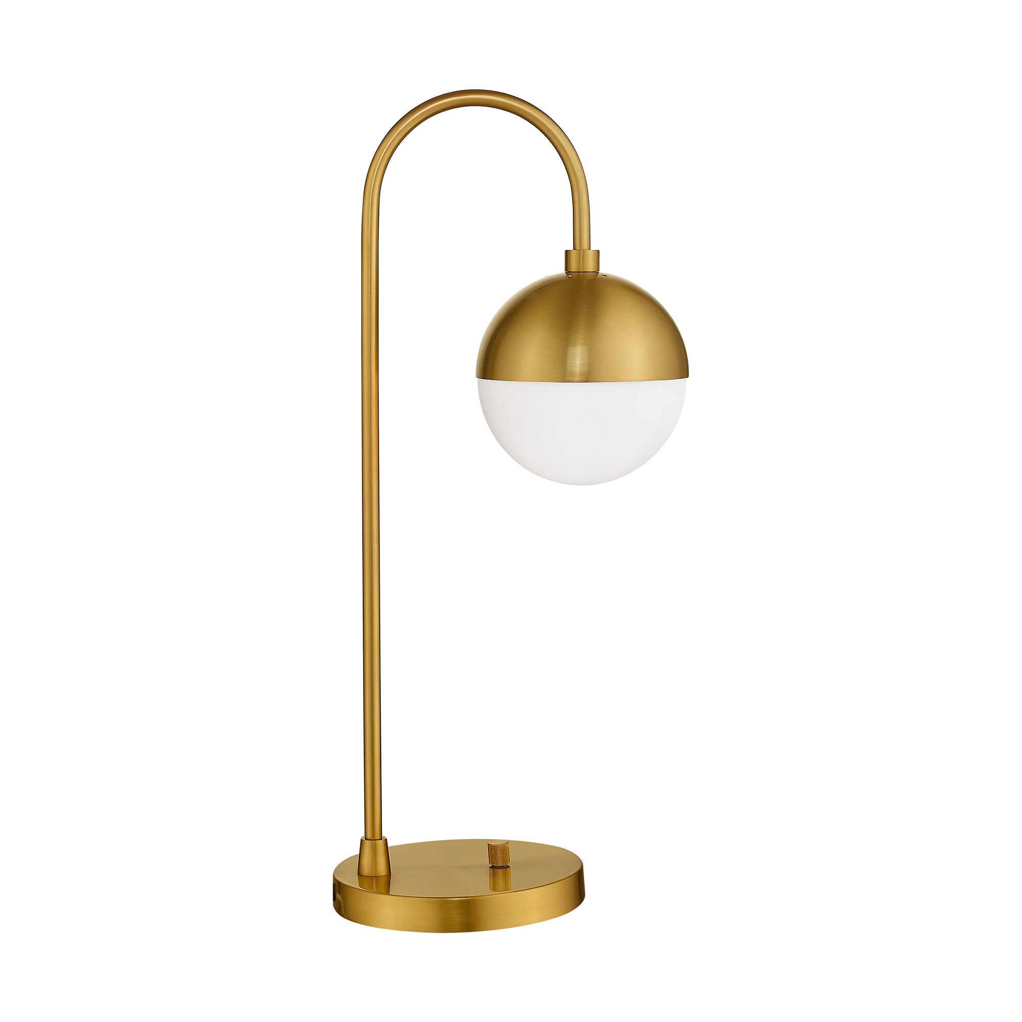 Brushed Gold Glass & Metal - Modern Gold Table Lamp With White Glass Globe Gold Desk Light Bedside Lamp with Brushed Brass Finished for Living Room Office Nightstand Dimmable Switch Table lamp - USAG00104