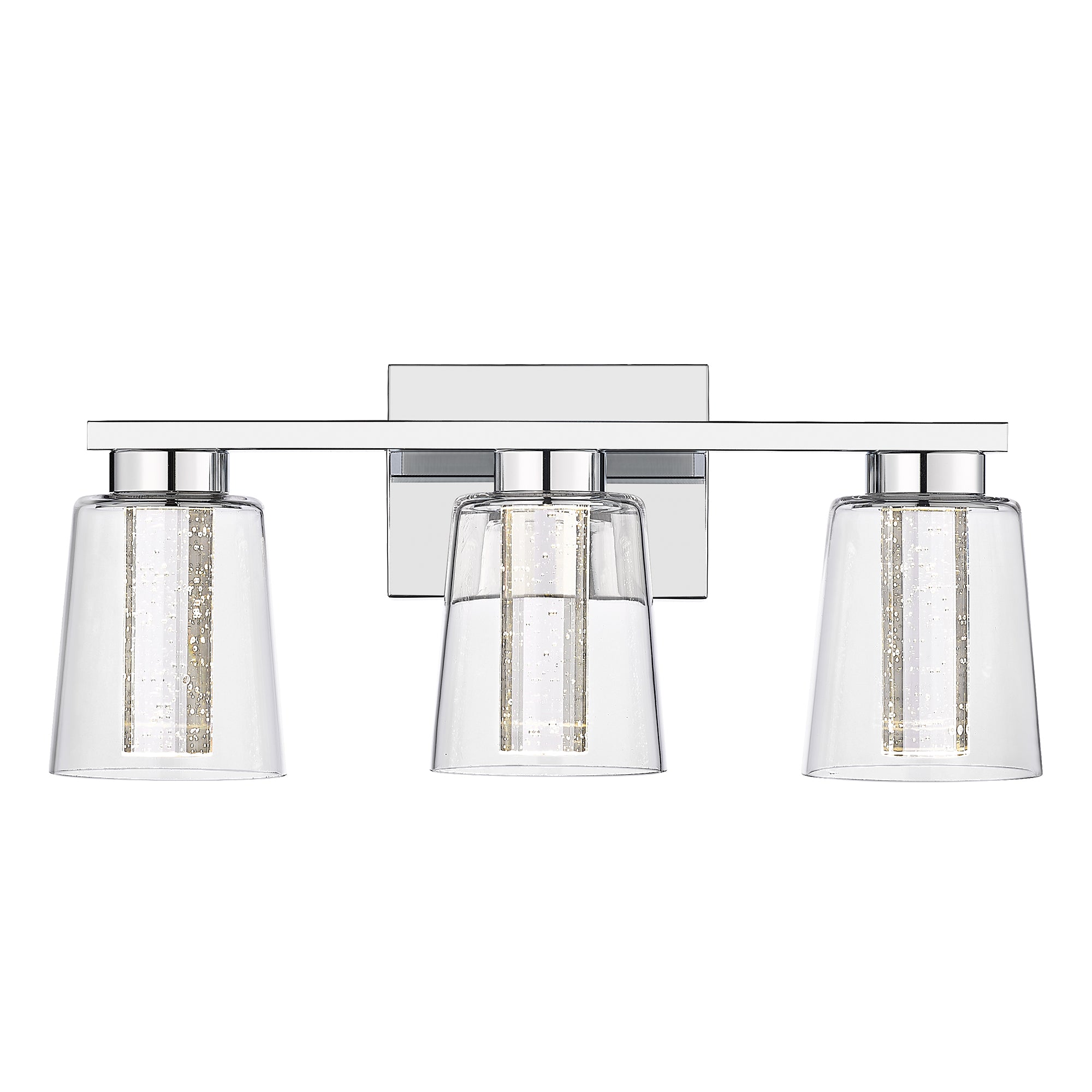 Modern Chrome with Crystal Bubble and Clear Glass - 17 inch 3-Light LED Vanity Lights 3000K/4000K/5000K Adjustable - USAG00105