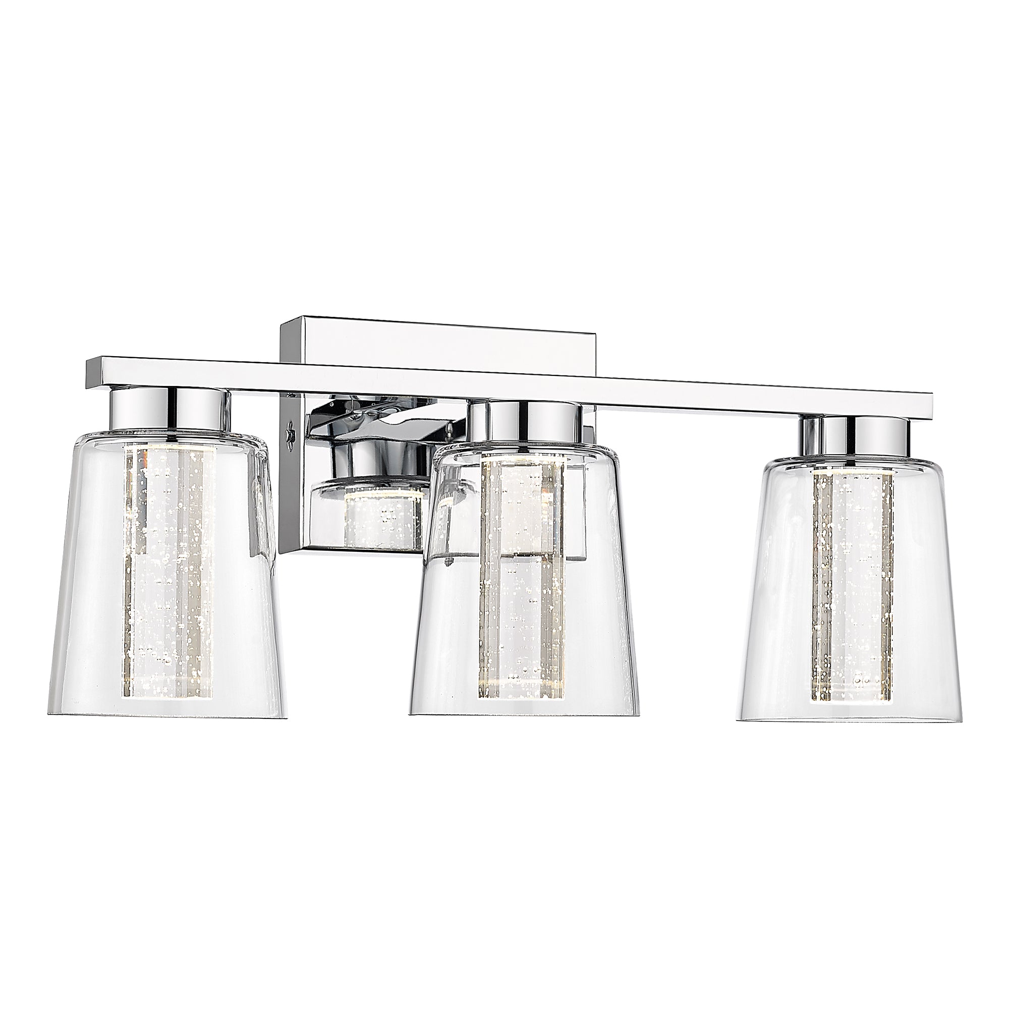 Modern Chrome with Crystal Bubble and Clear Glass - 17 inch 3-Light LED Vanity Lights 3000K/4000K/5000K Adjustable - USAG00105