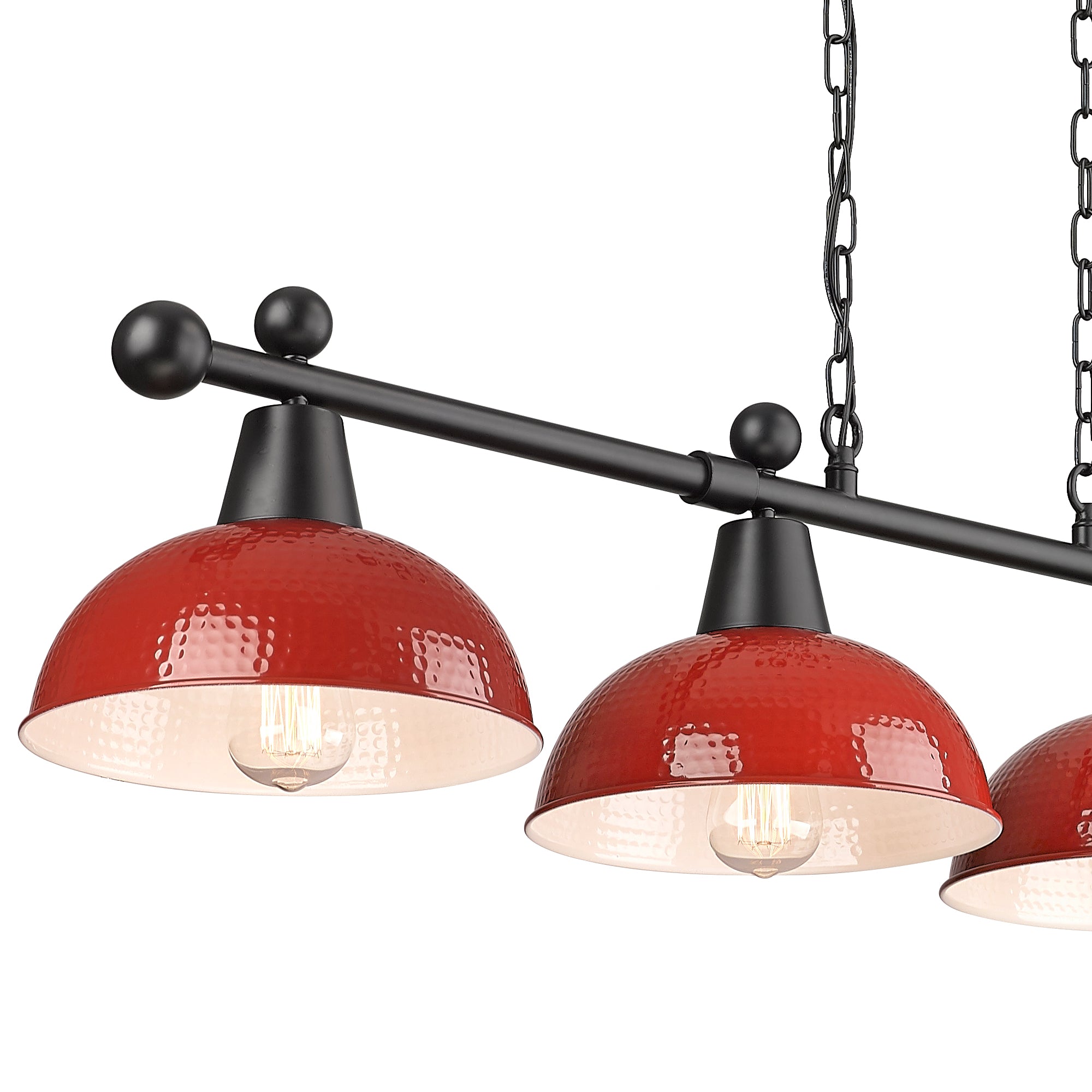 Red & Black Finish with Hammered Metal Shade - 48" 4-Light Modern Billiard Llight - USAG00106