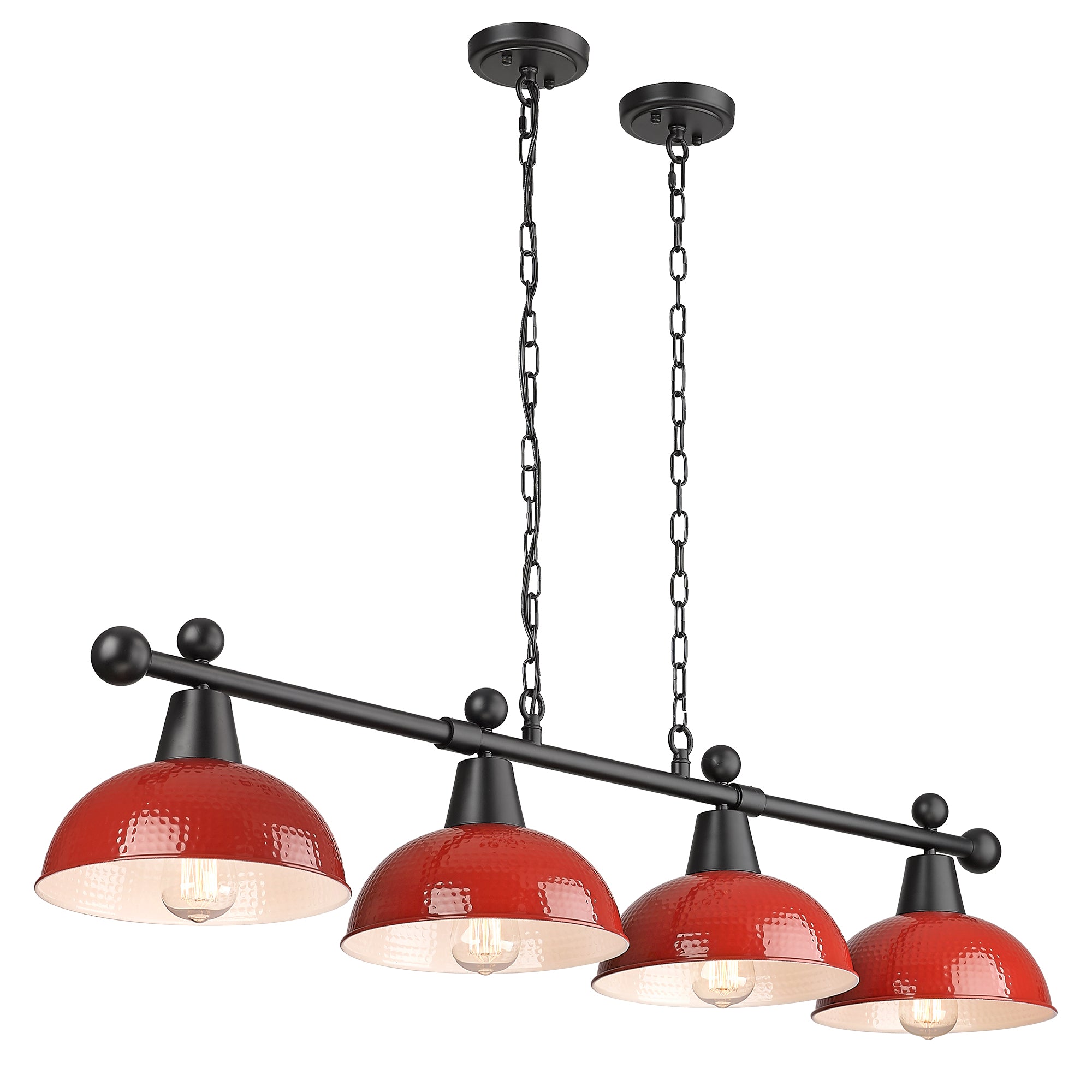 Red & Black Finish with Hammered Metal Shade - 48" 4-Light Modern Billiard Llight - USAG00106