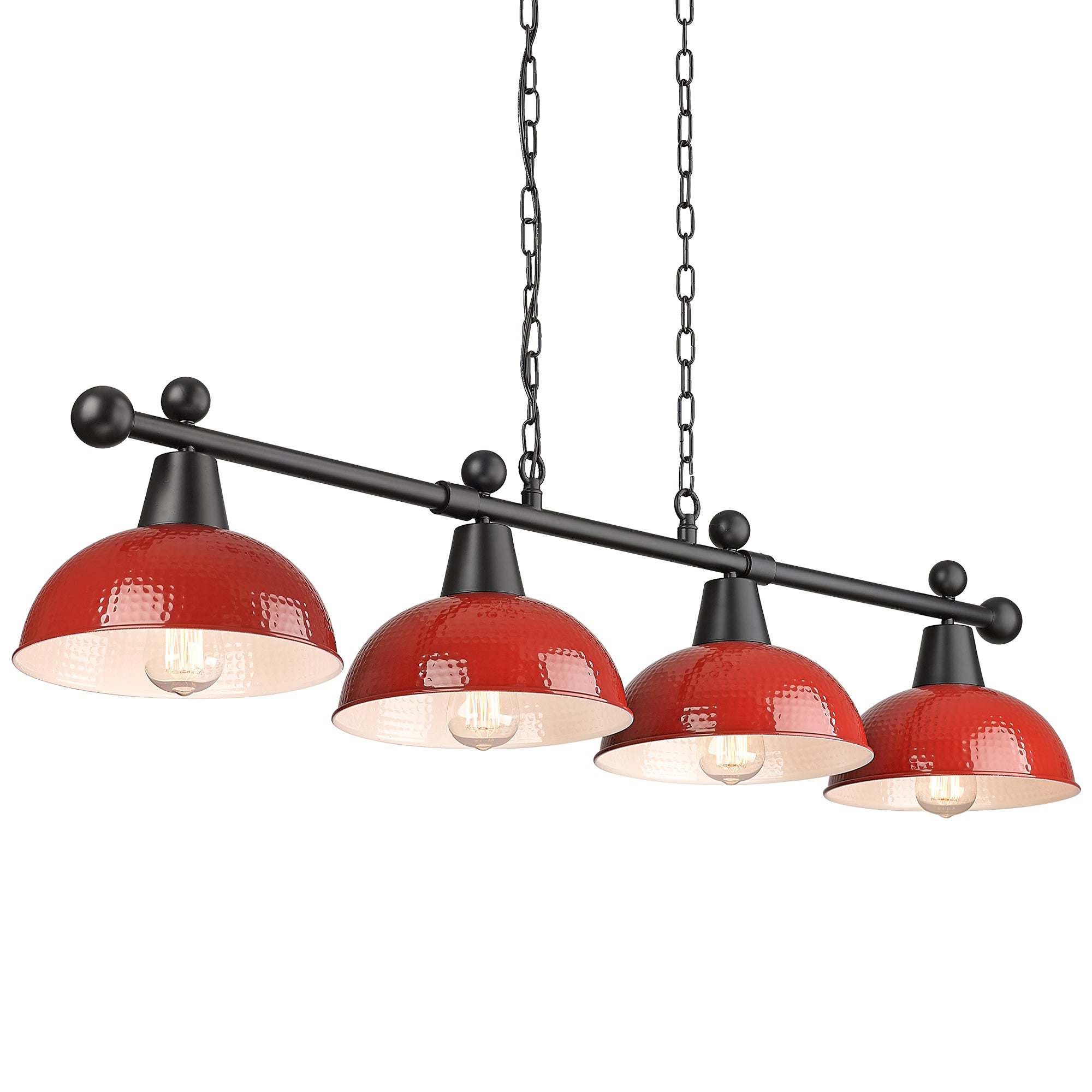 Red & Black Finish with Hammered Metal Shade - 48" 4-Light Modern Billiard Llight - USAG00106