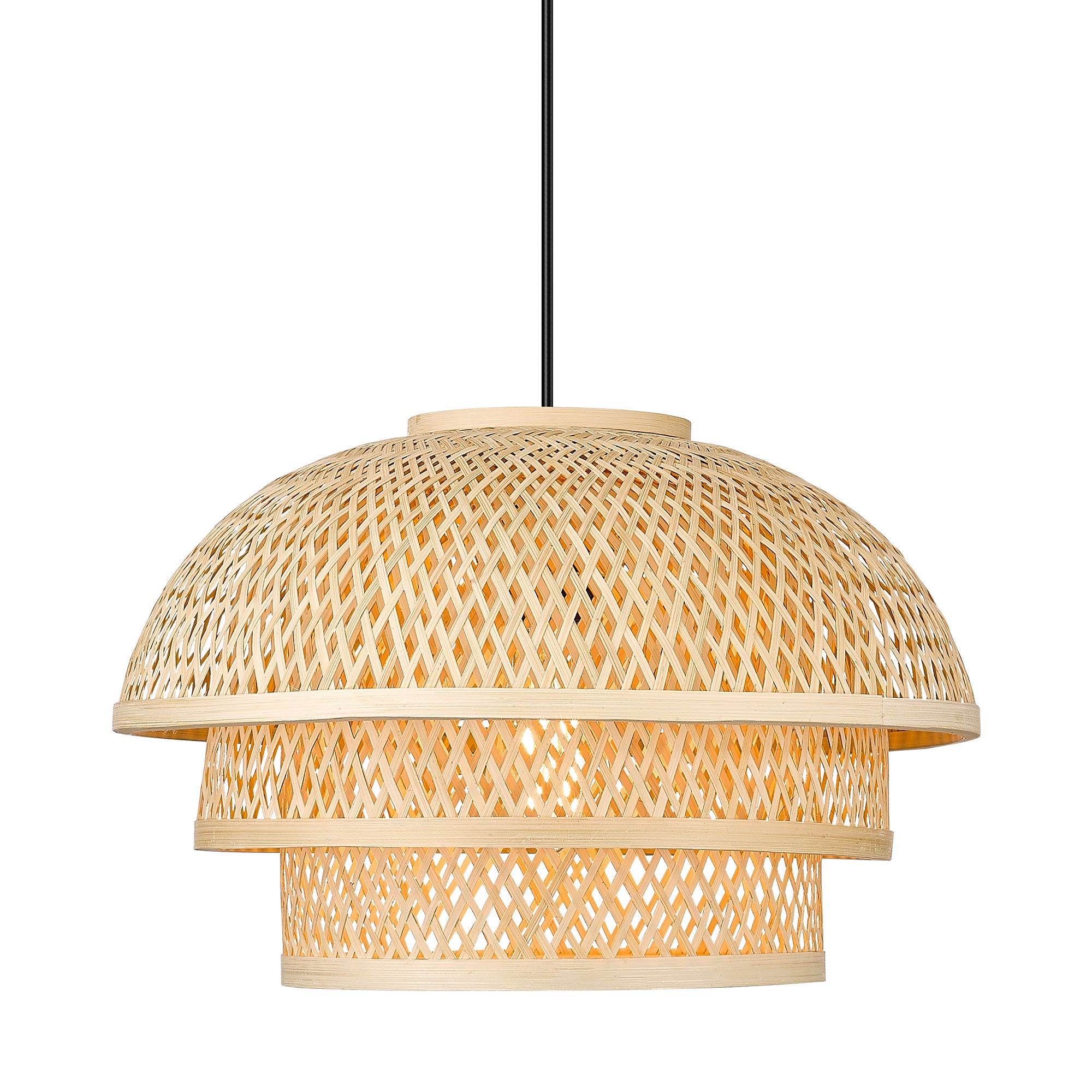 Rattan & Matte Rattan & Metal - 12.6'' 3-Tiered Modern Rattan Bamboo Chandelier - USAG00107