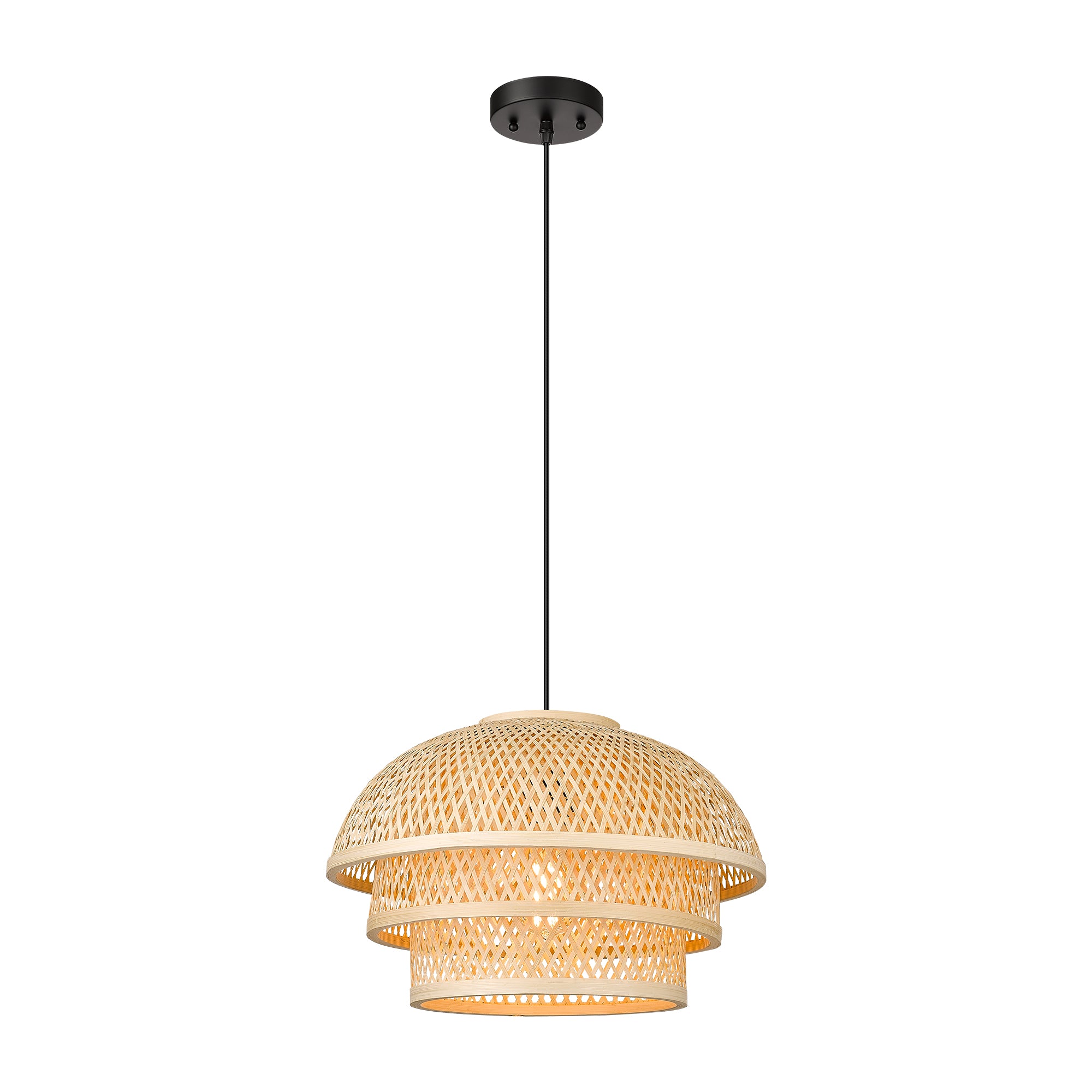 Rattan & Matte Rattan & Metal - 12.6'' 3-Tiered Modern Rattan Bamboo Chandelier - USAG00107