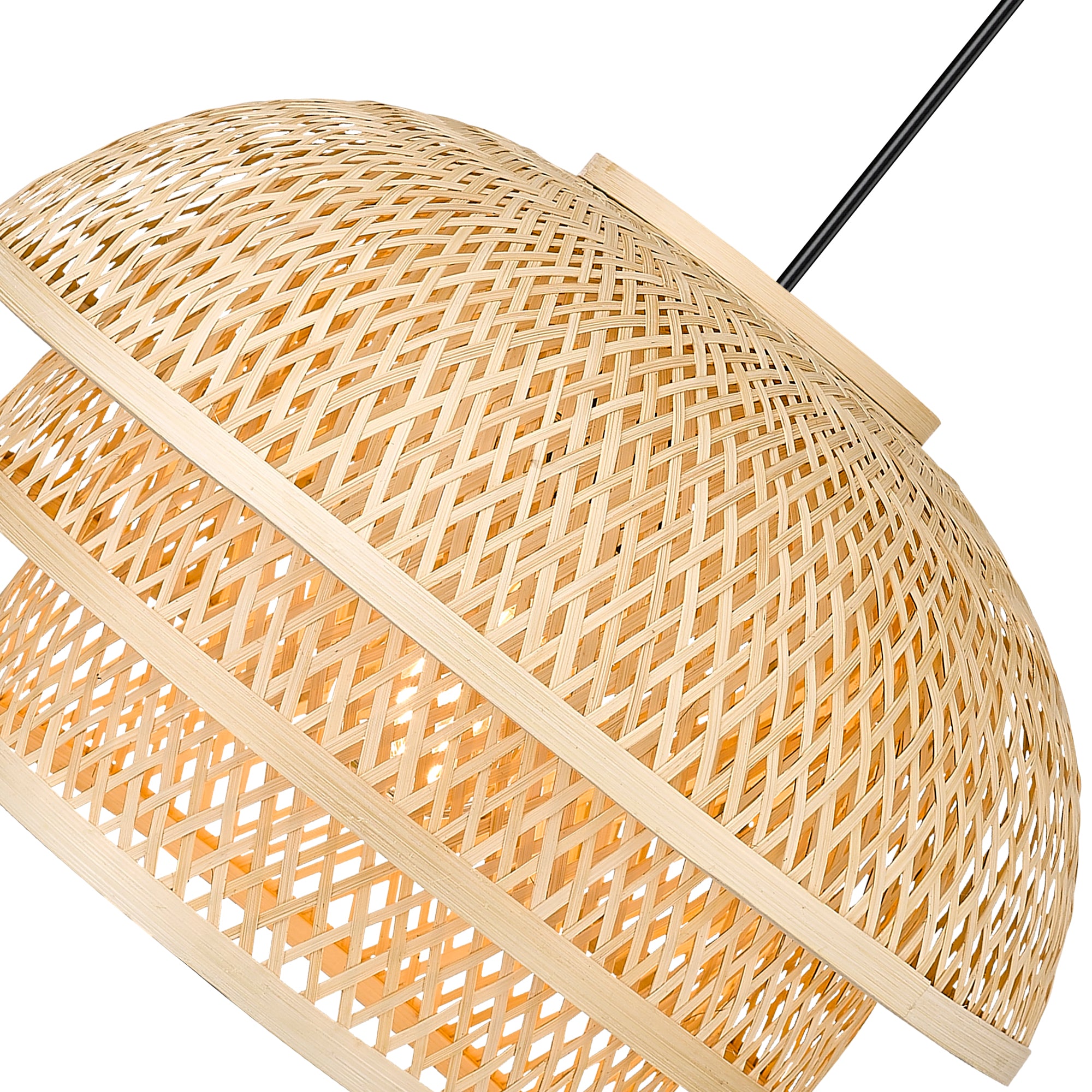 Rattan & Matte Rattan & Metal - 12.6'' 3-Tiered Modern Rattan Bamboo Chandelier - USAG00107