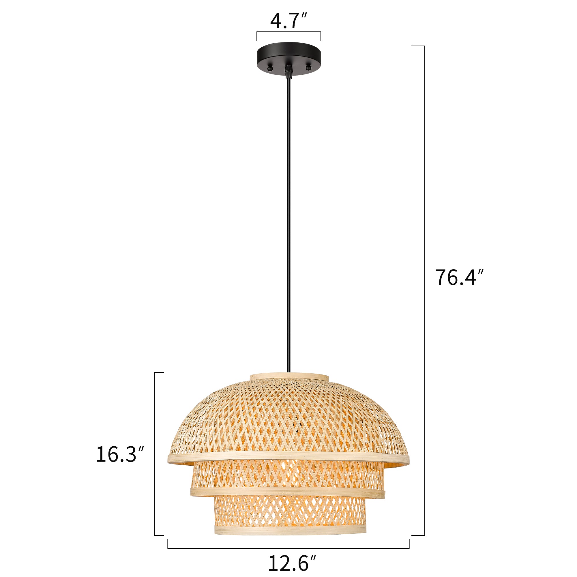 Rattan & Matte Rattan & Metal - 12.6'' 3-Tiered Modern Rattan Bamboo Chandelier - USAG00107