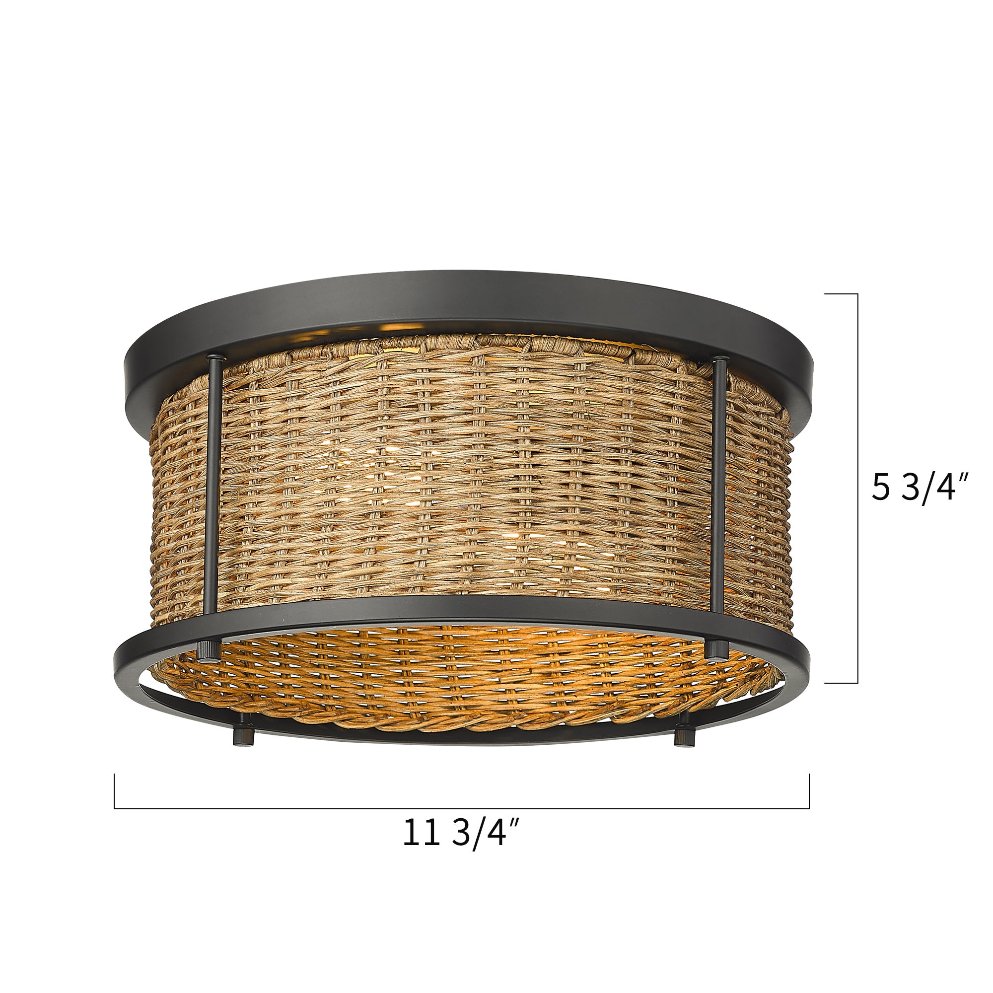 Boho Style Rustic Bamboo Wicker Rattan Flush Mount - 12 inch Ceiling Light Fixture - USAG00112