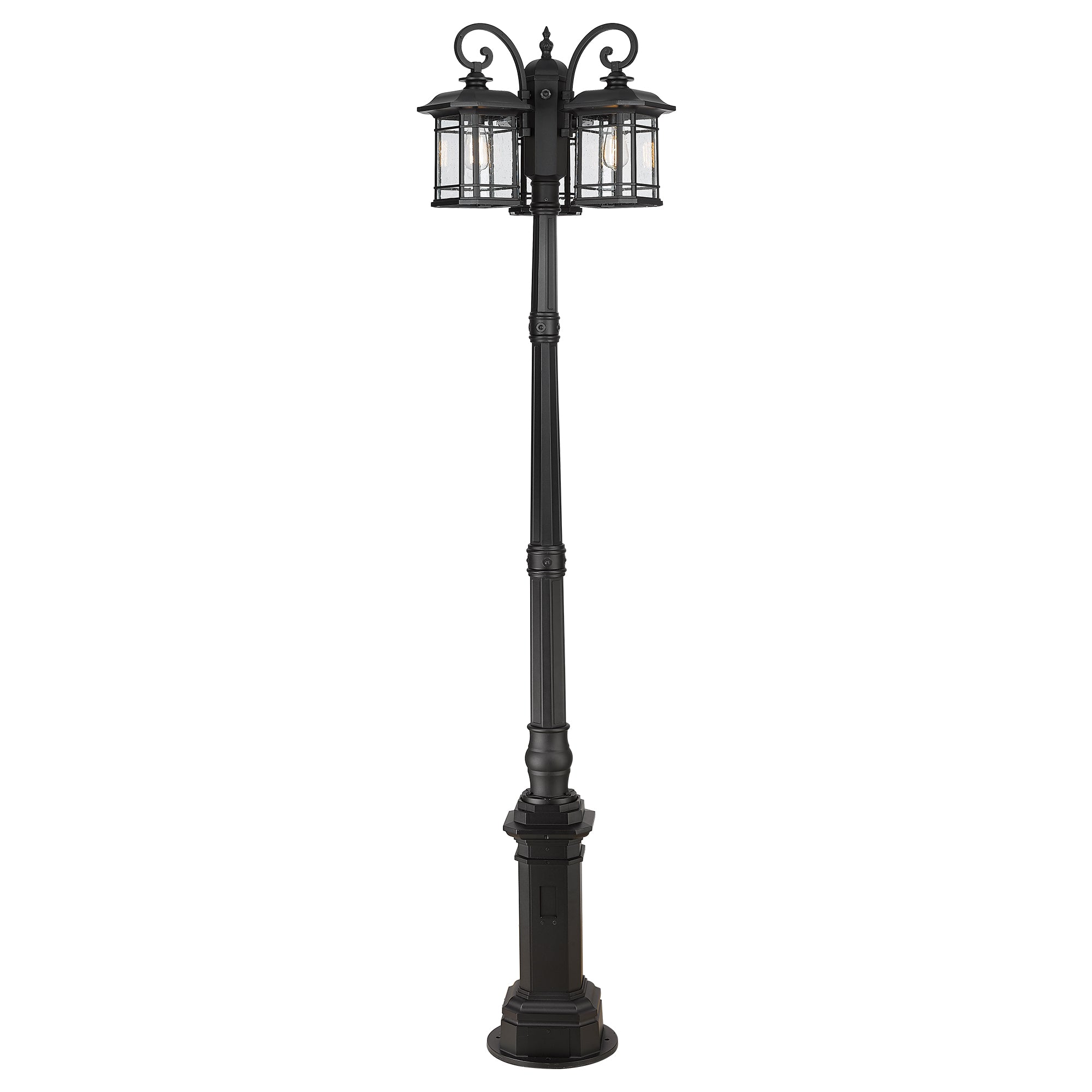 Matte Black Metal - 98 Inch 3-Light Street Pole Light Fixture with GFCI Outlet Outside Post Lantern for Driveway Walkway - USAG00114