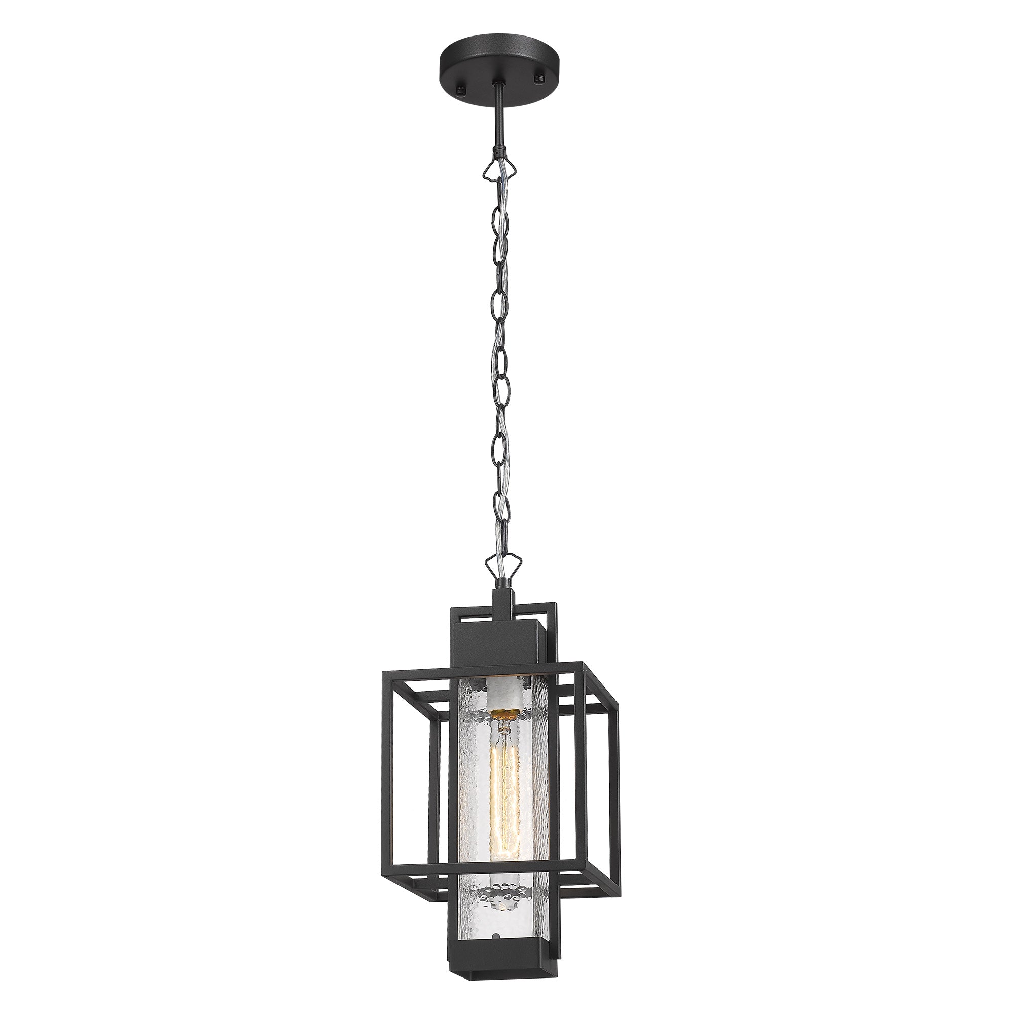 Aluminum Matte Black Finish with Bubble Glass - 14 inch Gazebo Waterproof Outdoor Hanging Light Pendant Light - USAG00116