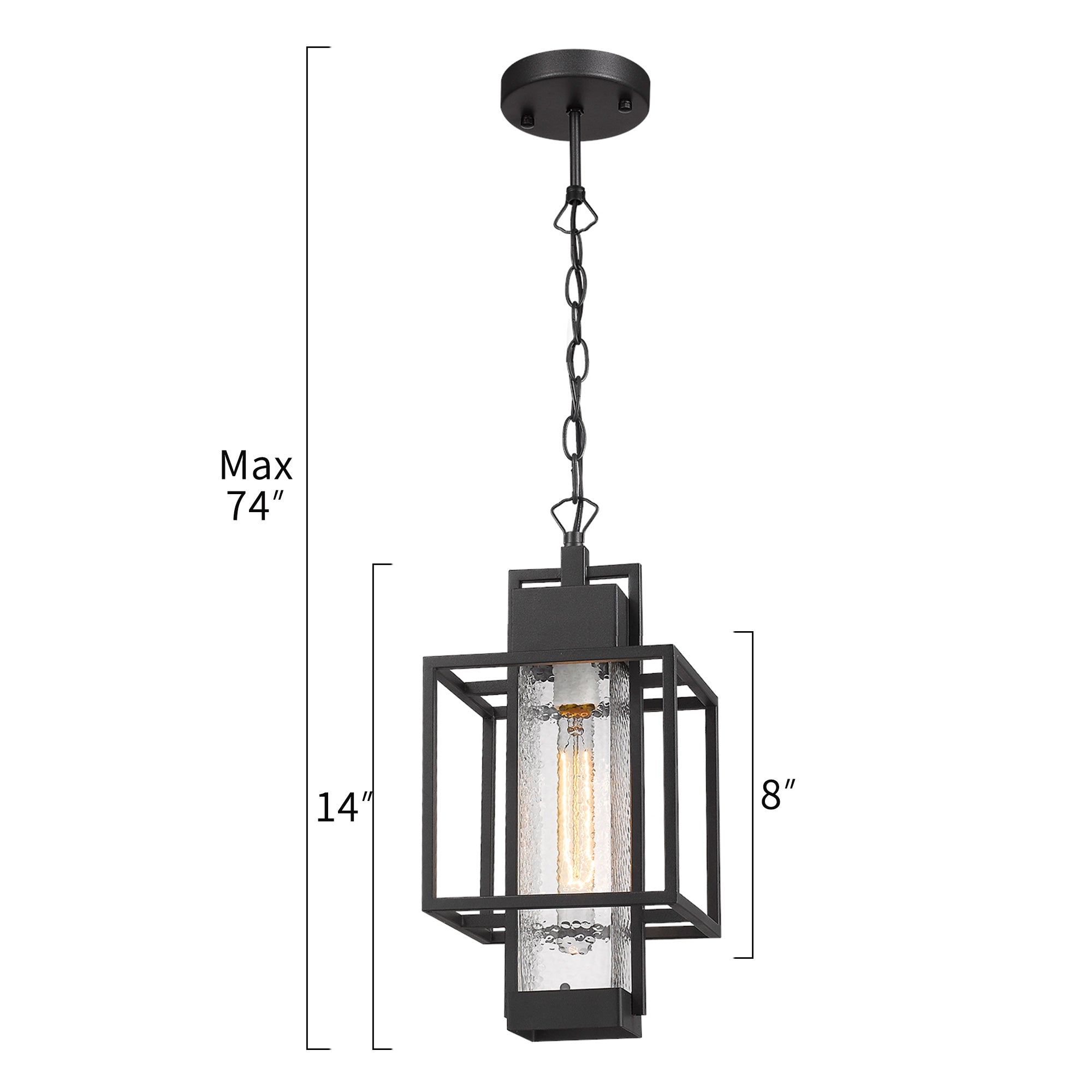 Aluminum Matte Black Finish with Bubble Glass - 14 inch Gazebo Waterproof Outdoor Hanging Light Pendant Light - USAG00116