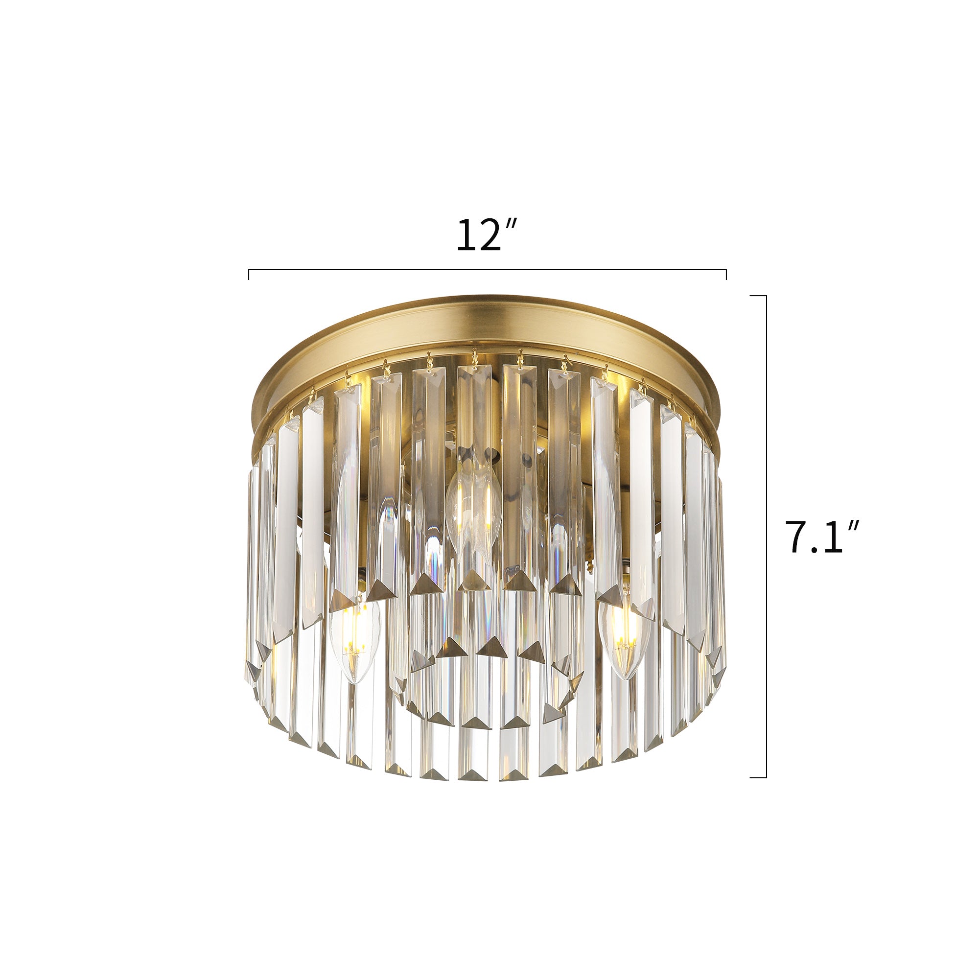 Modern Flush Mount Light Fixture in Brushed Gold Finish - 12 inch 2-Light Close to Ceiling Light Fixtures - USAG00123