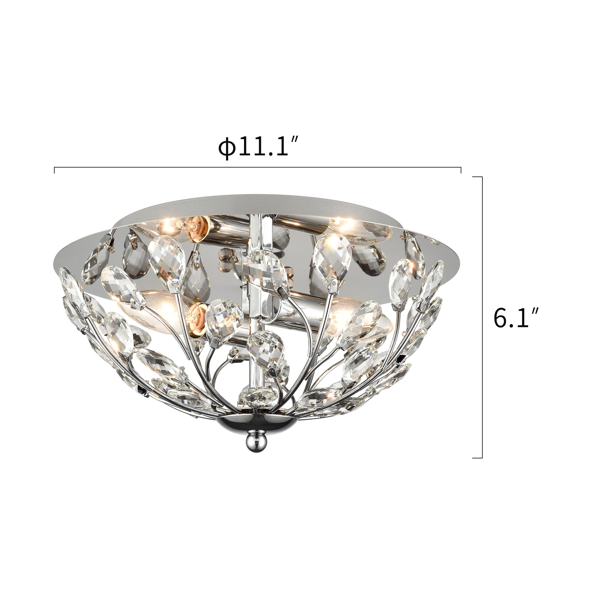 Crystal Modern Brushed Nickel Flush Mount Ceiling Light - 12 inch Close to Ceiling Light - USAG00125