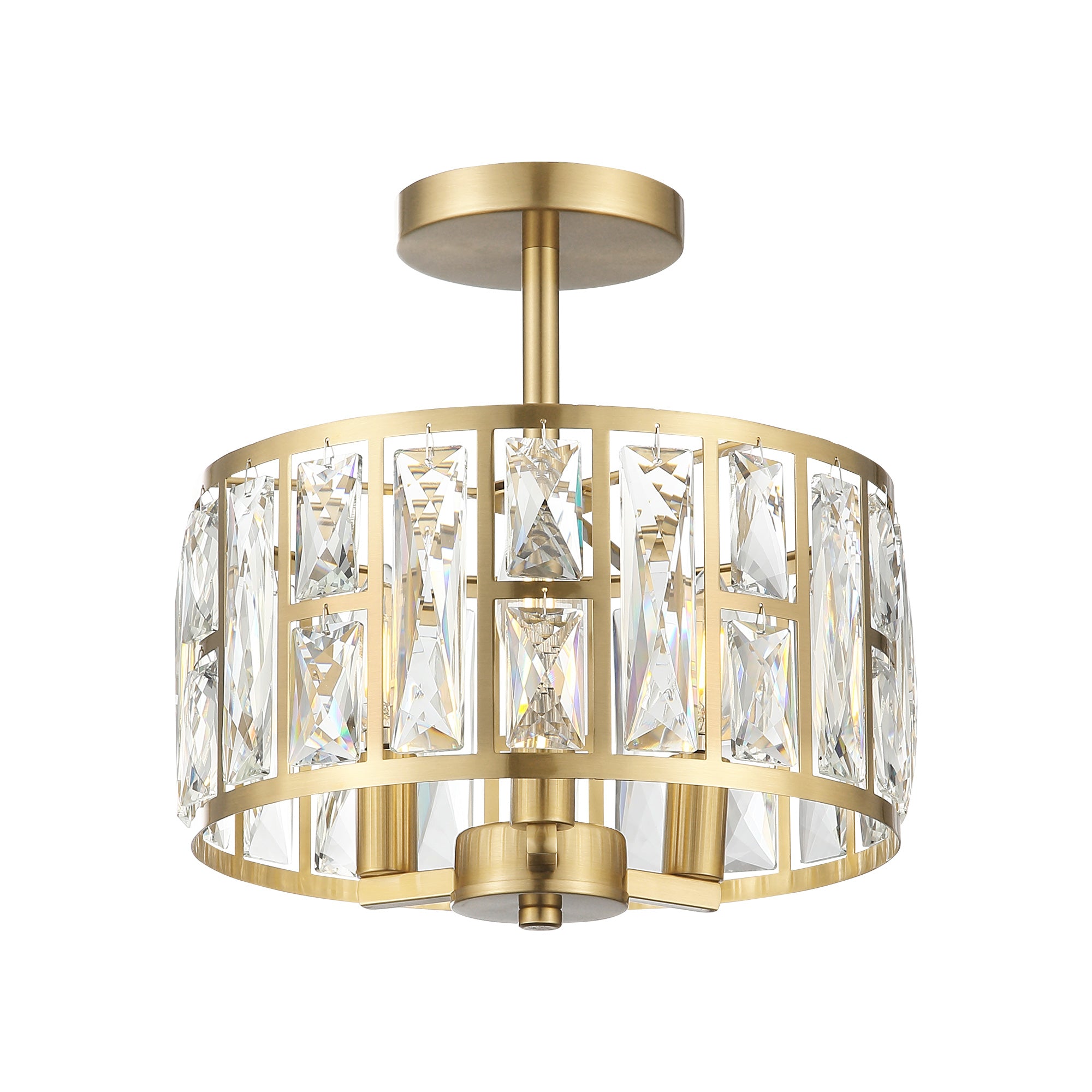 Modern Crystal Brushed Gold Semi Flush Mount - 12 inch Ceiling Light Fixtures - USAG00126