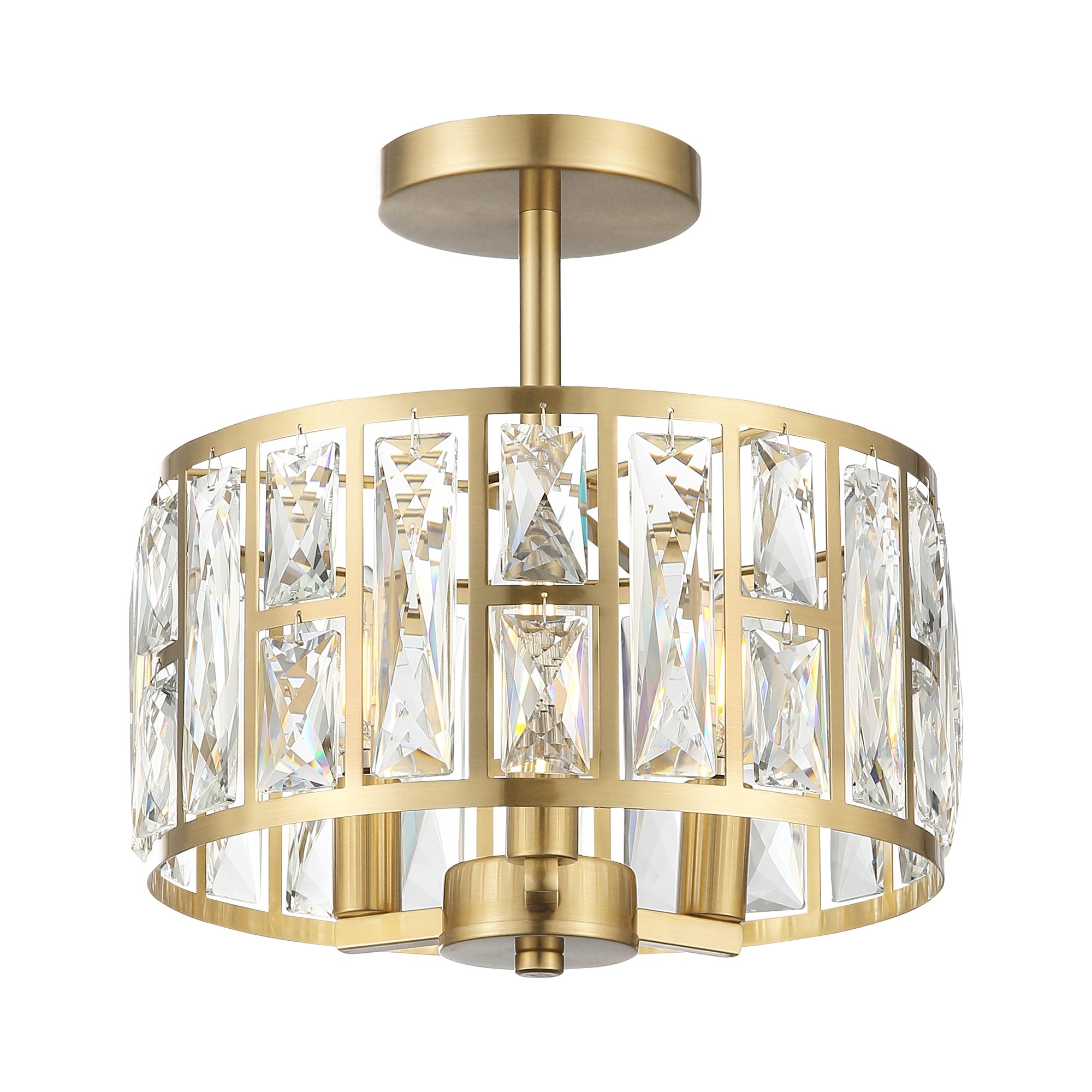 Modern Crystal Brushed Gold Semi Flush Mount - 12 inch Ceiling Light Fixtures - USAG00126