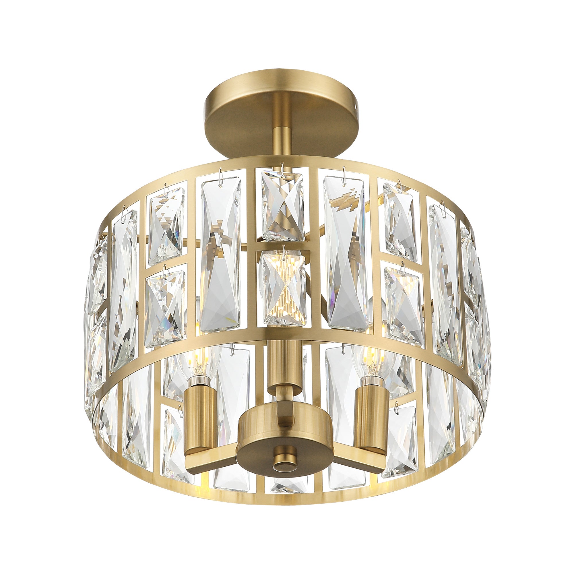 Modern Crystal Brushed Gold Semi Flush Mount - 12 inch Ceiling Light Fixtures - USAG00126