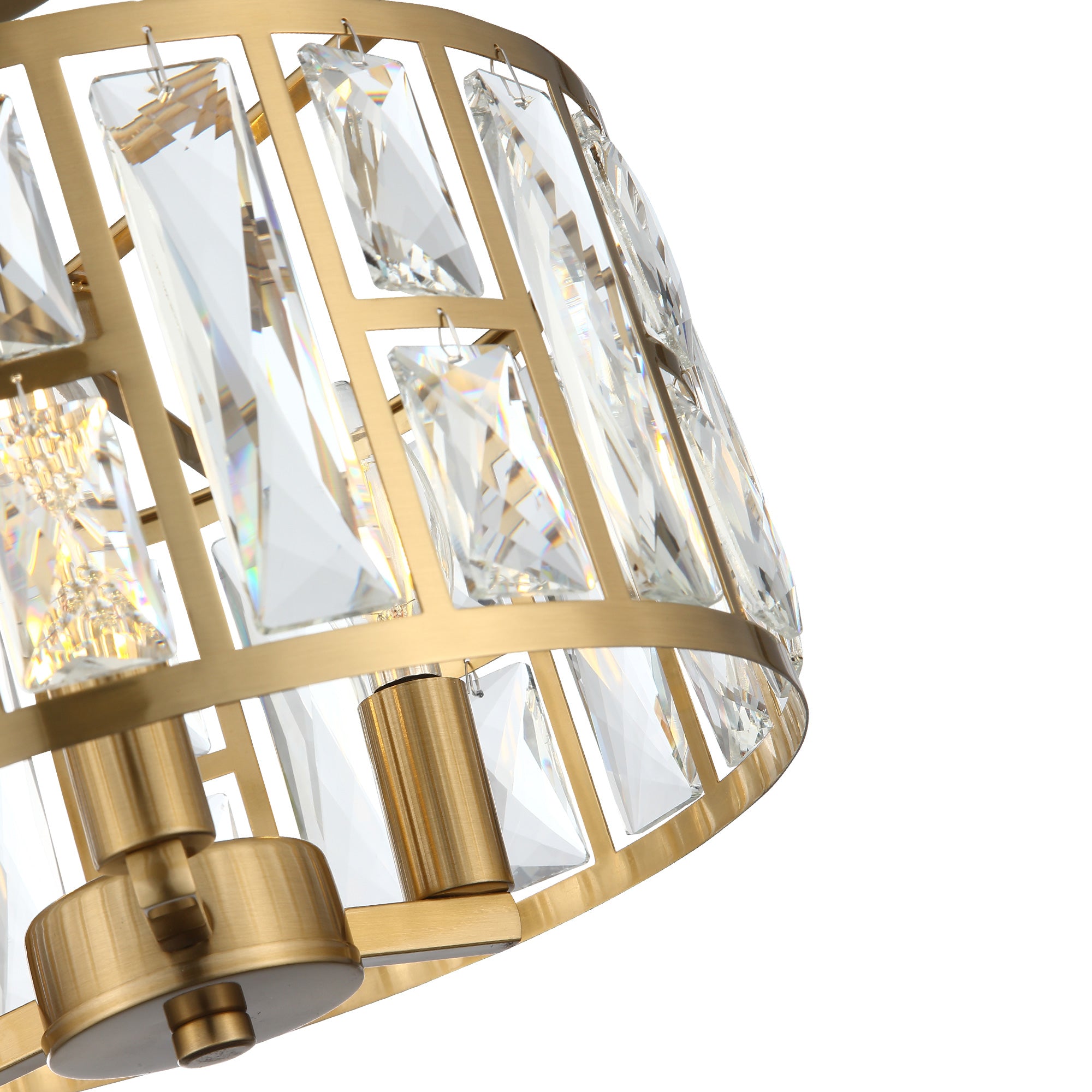 Modern Crystal Brushed Gold Semi Flush Mount - 12 inch Ceiling Light Fixtures - USAG00126