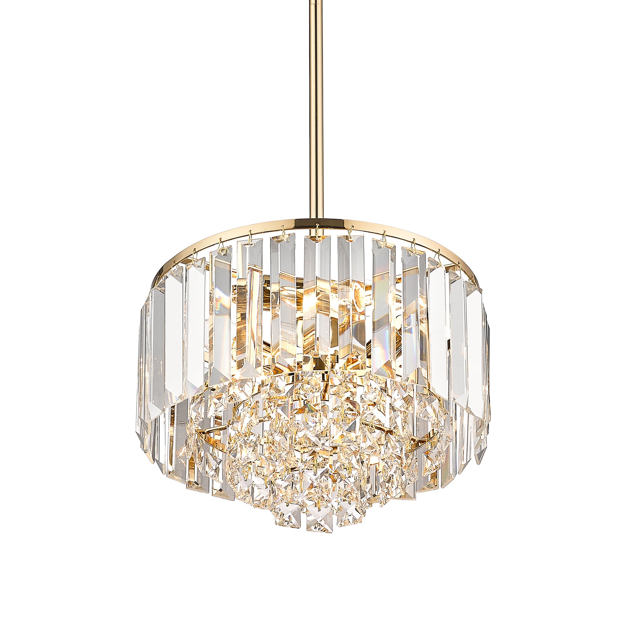 Modern Mini Crystal Chandelier with Champagne Gold Finish - 9 inch Pendant Hanging Light - USAG00127