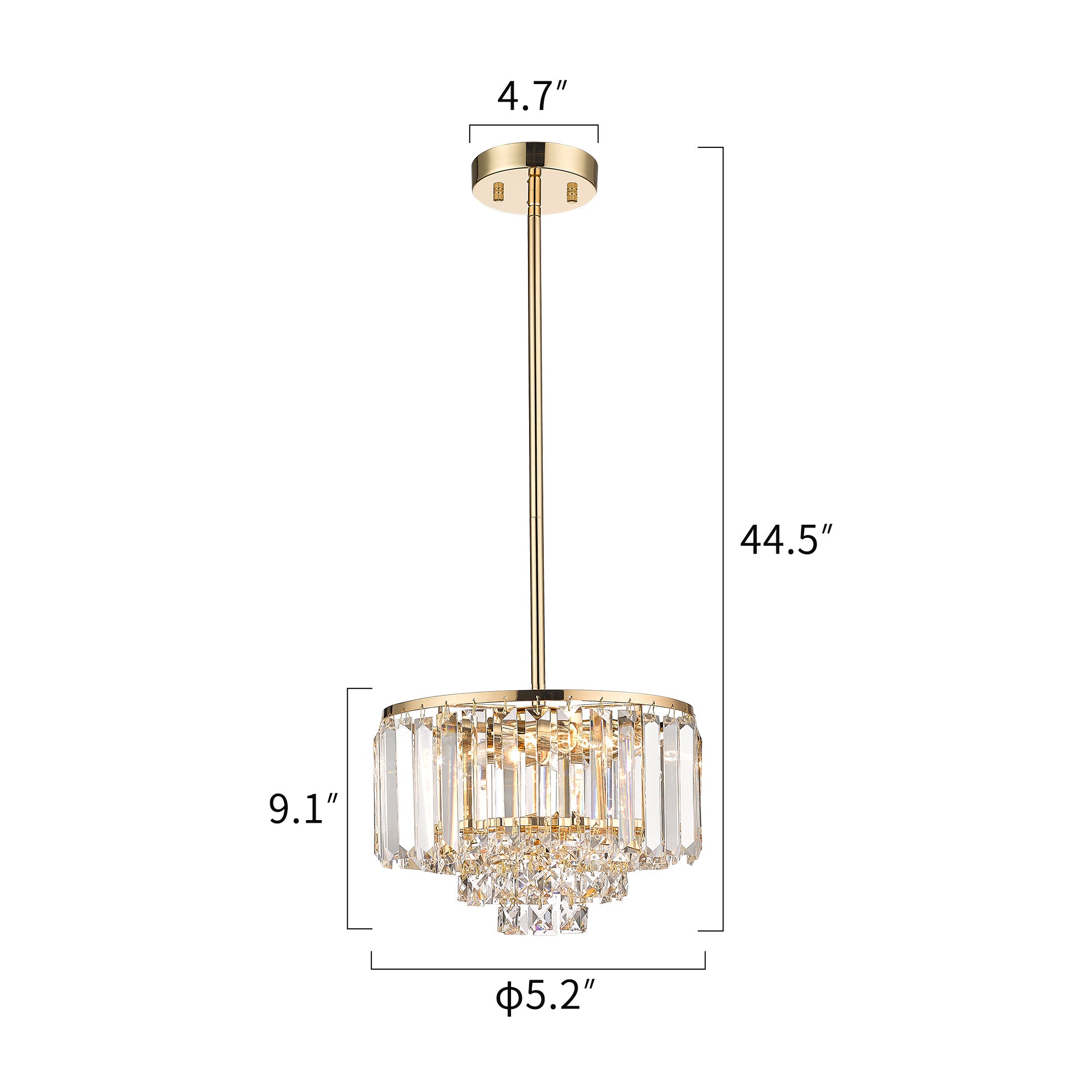 Modern Mini Crystal Chandelier with Champagne Gold Finish - 9 inch Pendant Hanging Light - USAG00127