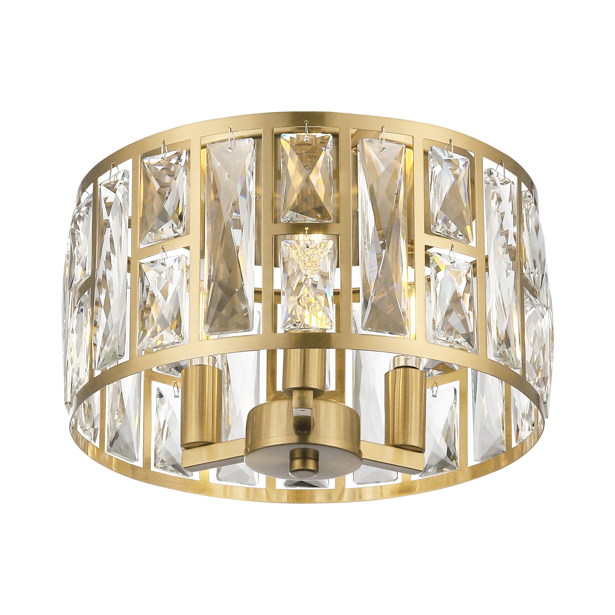 Modern Crystal Brushed Gold Flush Mount - 12 inch Ceiling Light Fixtures - USAG00128