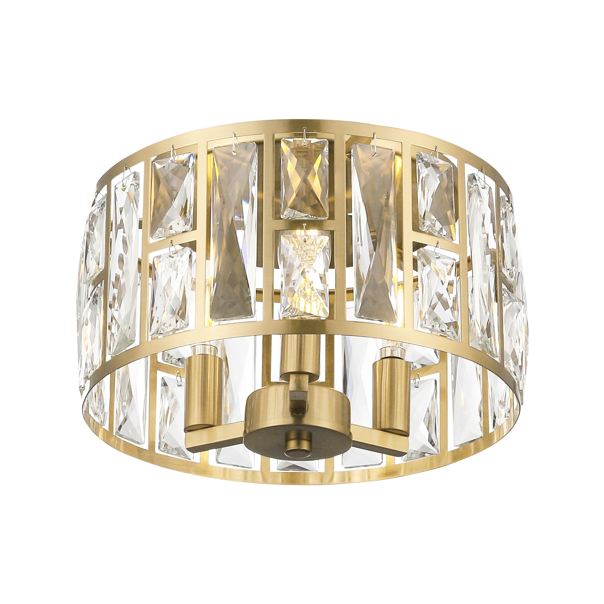 Modern Crystal Brushed Gold Flush Mount - 12 inch Ceiling Light Fixtures - USAG00128