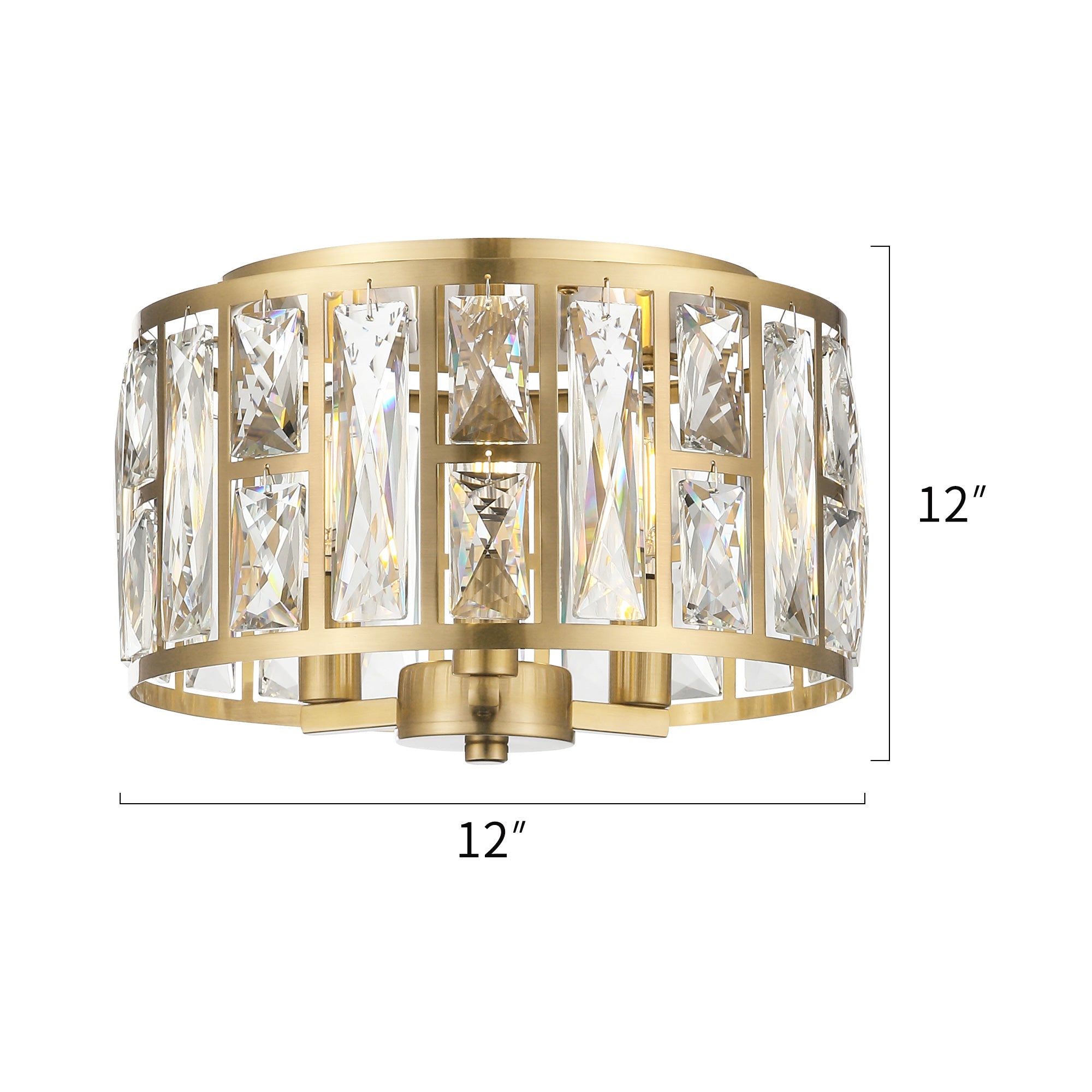 Modern Crystal Brushed Gold Flush Mount - 12 inch Ceiling Light Fixtures - USAG00128