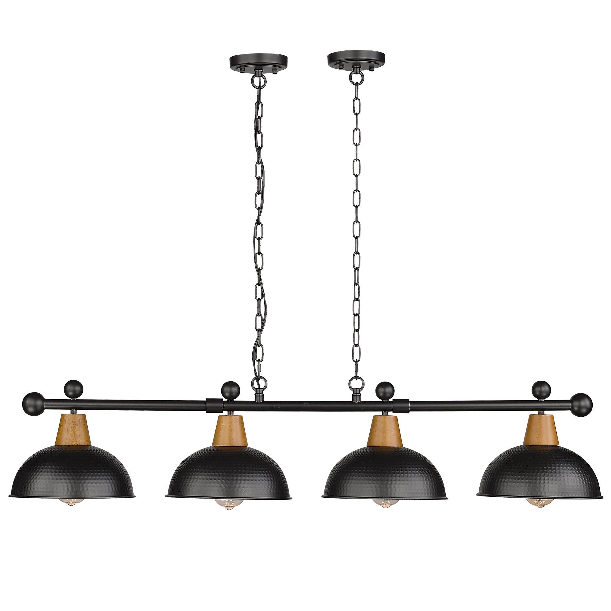 Matte Black & Wood Grain Hammered Metal Shade - 48" 4-Light Modern Billiard Llight - USAG00132