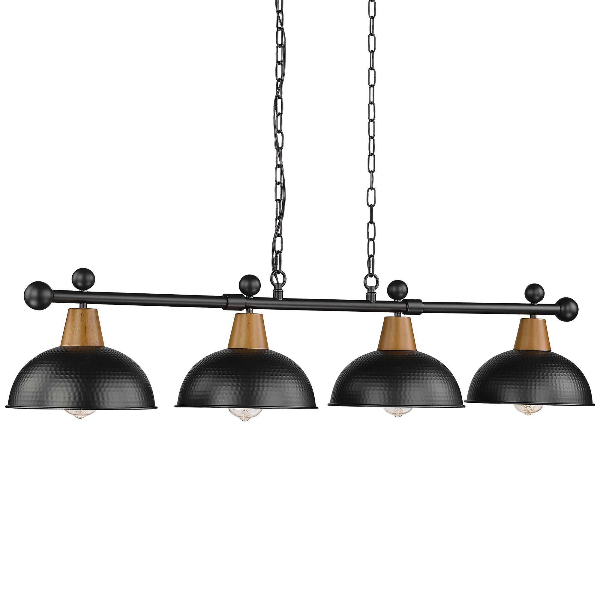 Matte Black & Wood Grain Hammered Metal Shade - 48" 4-Light Modern Billiard Llight - USAG00132