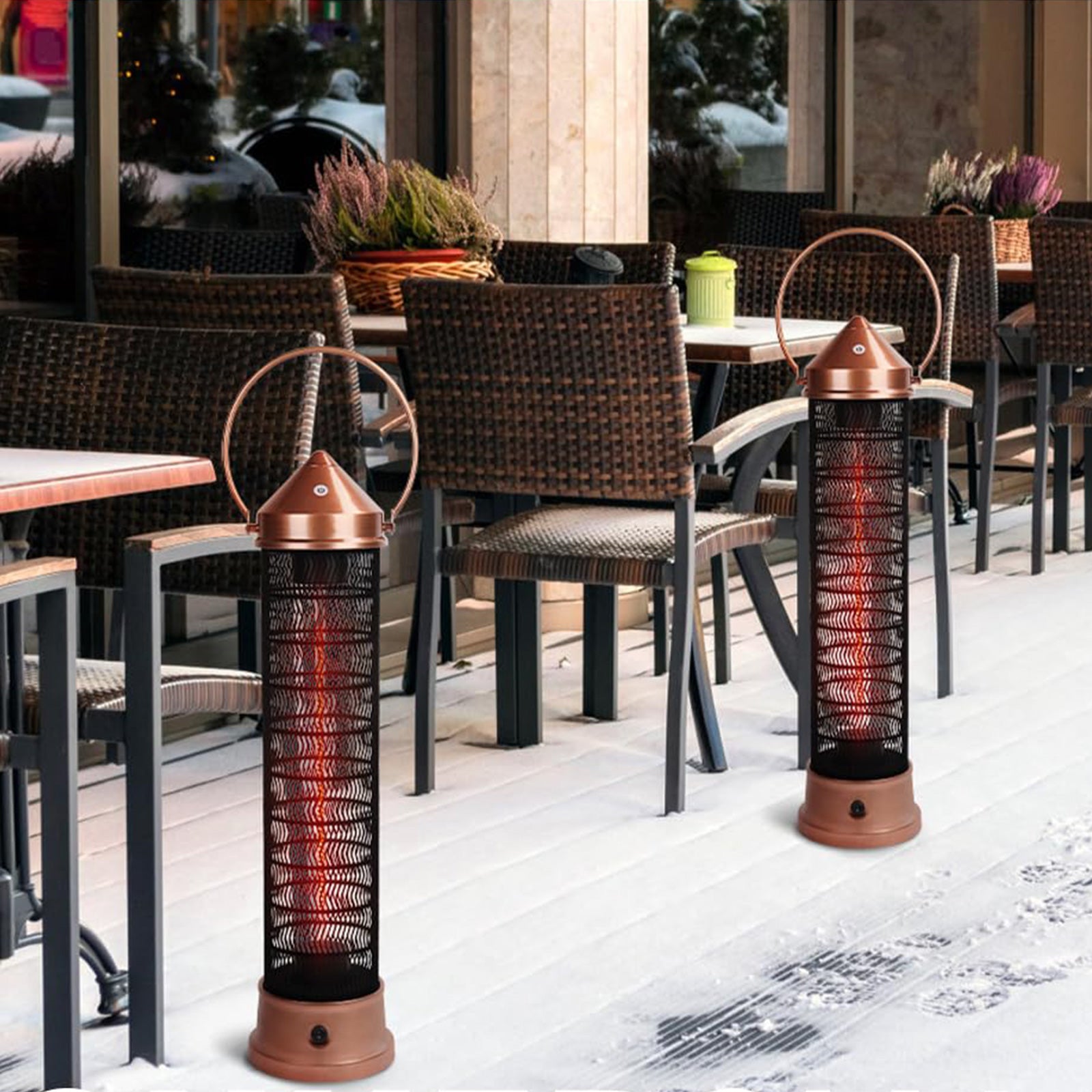 Portable Electric Patio Heater - USAG00155 - 1500W Infrared Heater with Brush Copper Finished, Touch Switch, Tip-Over Protection, IP55 Waterproof