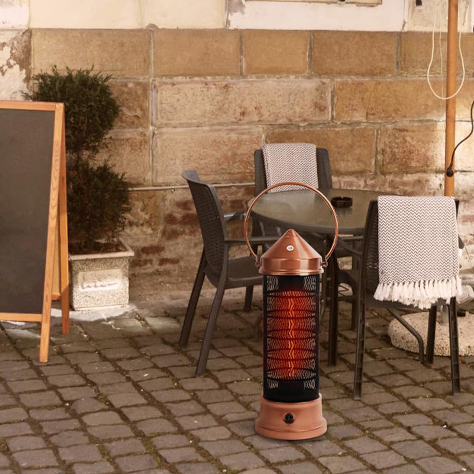 Portable Electric Patio Heater - USAG00156 - 1500W Infrared Heater with Brush Copper Finished, Touch Switch, Tip-Over Protection, IP55 Waterproof