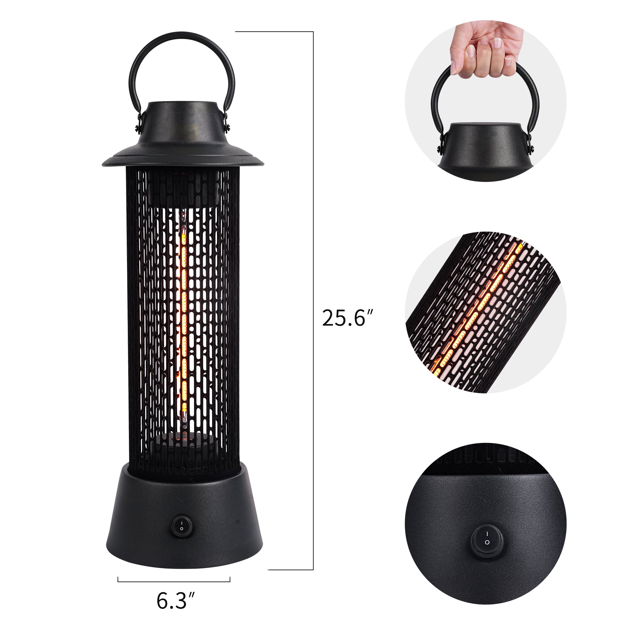 Freestanding Portable Electric Patio Heater - USAG00157 - 1200W Outdoor Infrared Heater with Lantern Shape Design, IP55 Waterproof, Silent Heating Under Table