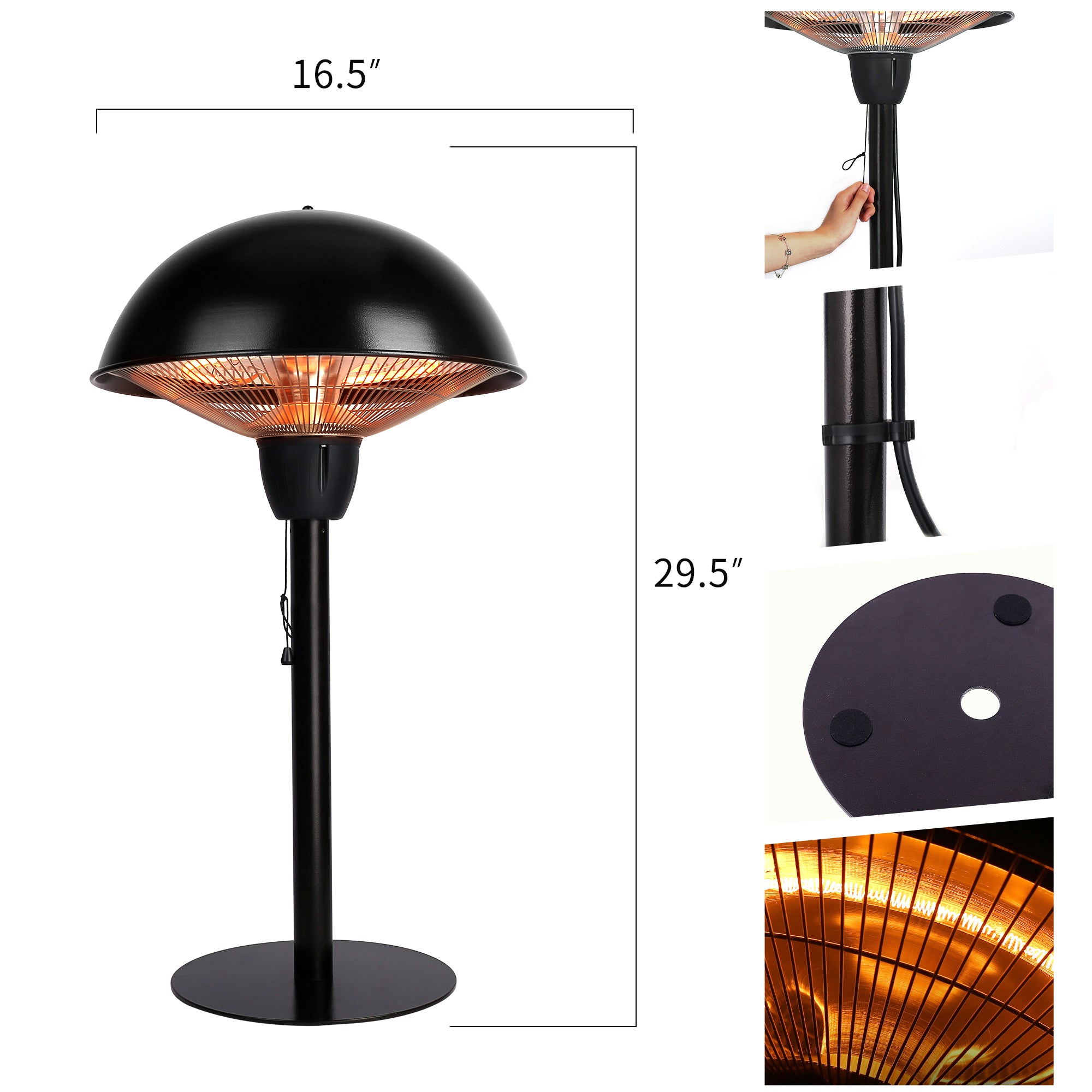 Tabletop Electric Patio Heater - USAG00159 - 1500W Portable Outdoor Infrared Heaters, Space Heater with Hammered Bronze Finished