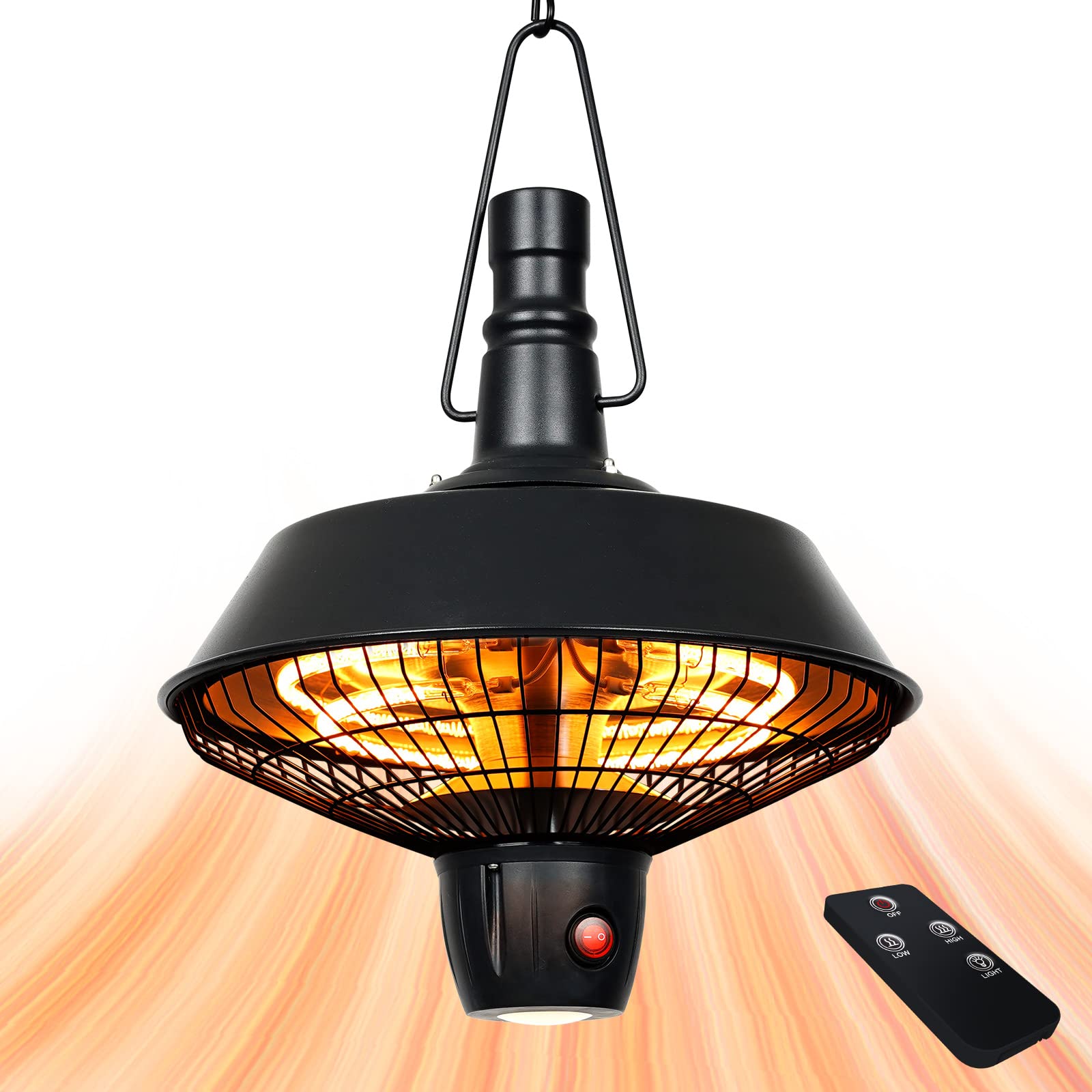 Electric Patio Heater - USAG00177 - 700W/800W/1500W Ceiling Outdoor Infrared Heater with Remote and Touch Switch with Black Finish