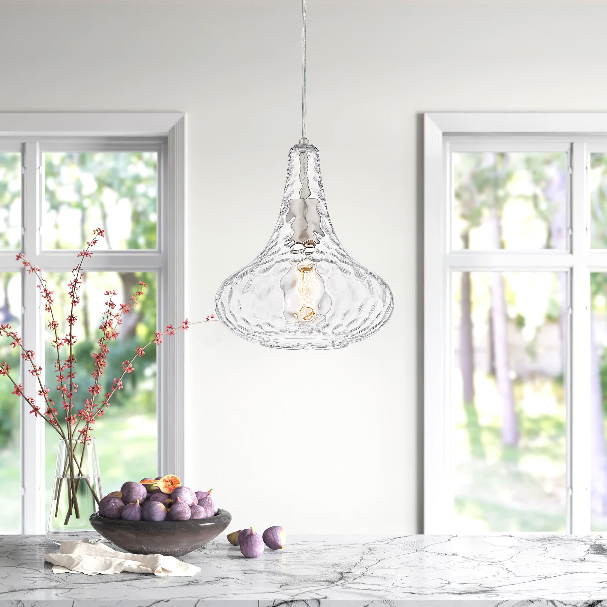 Brushed Nickel Glass & Metal - 9.8'' Hammered Glass Kitchen Pendant Lights - USAG00191