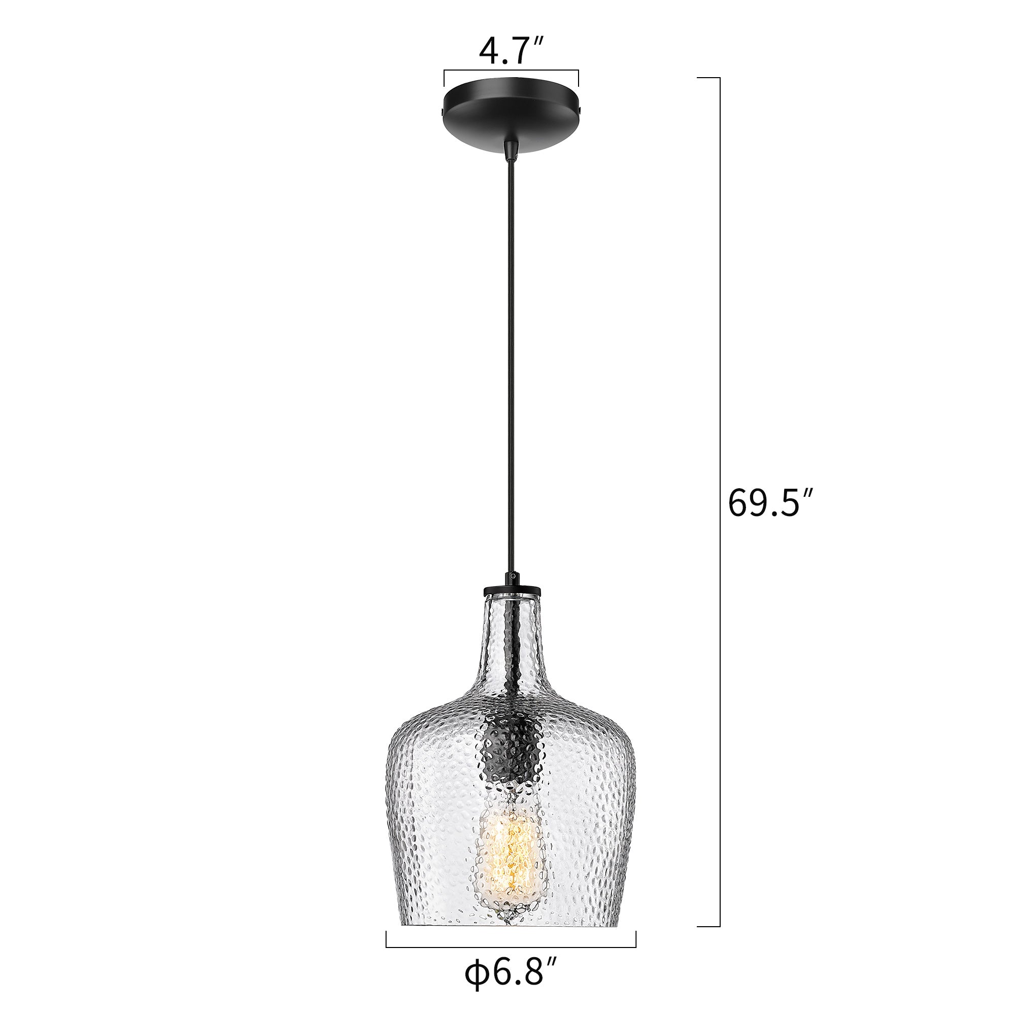 Matte Black Glass & Metal - 8'' Smoky Gray Modern Kitchen Lights- USAG00192