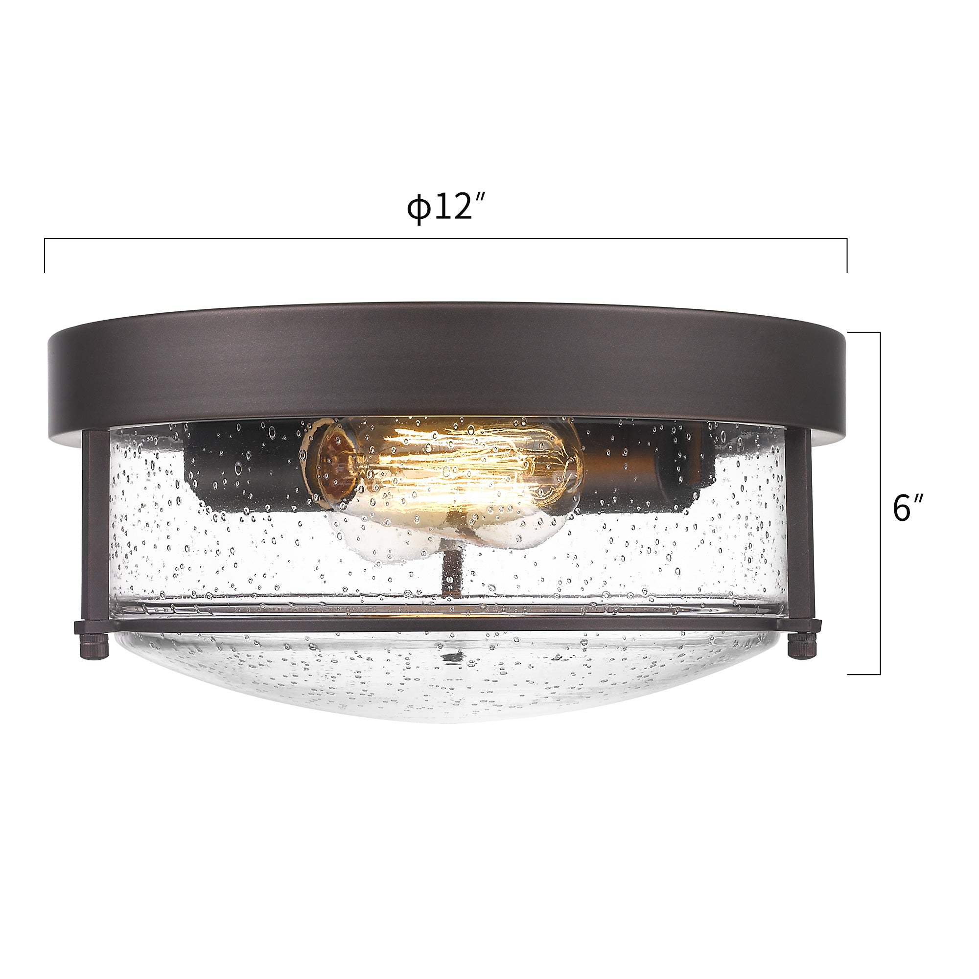 Oil-rubbed Bronze Flush Mount Light with Seeded Glass -12 Inch 2-Light Ceiling Light Fixture  - USAG00196