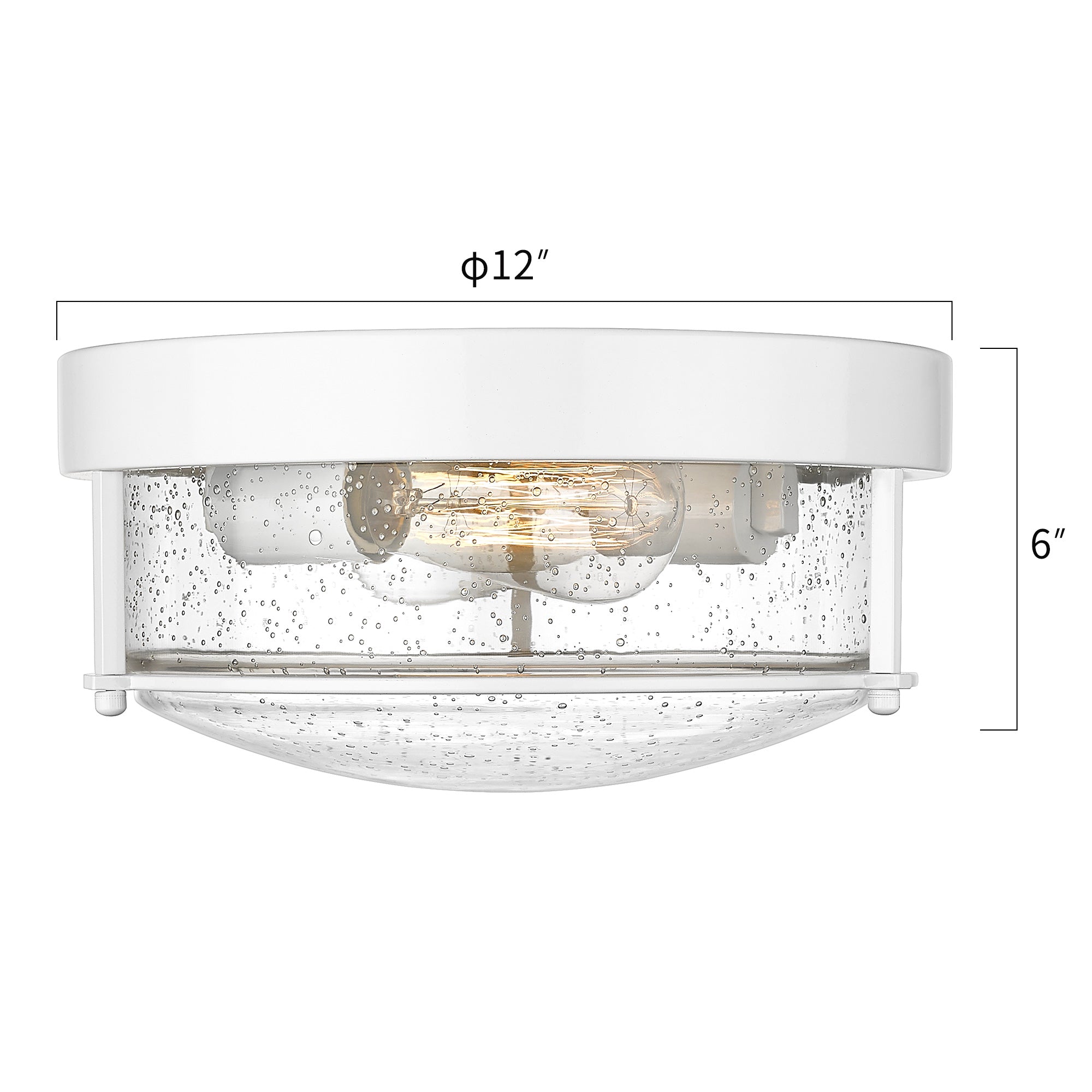 White Finish Flush Mount Light with Seeded Glass -12 Inch 2-Light Ceiling Light Fixture  - USAG00199